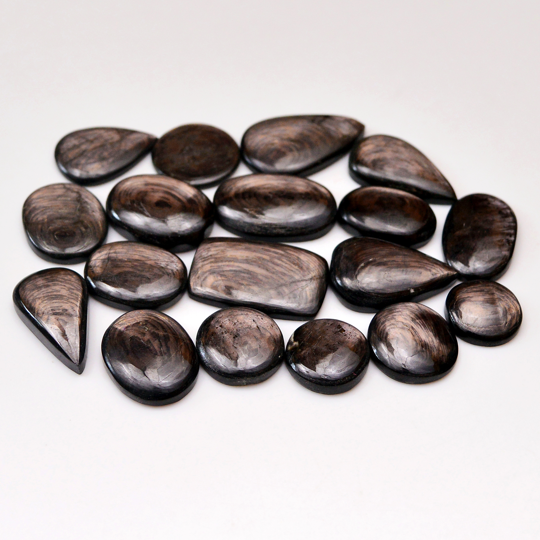 18 Pcs 193 Cts Natural Hypersthene Gemstone Cabochon Lot 24X15 12X12mm 18925