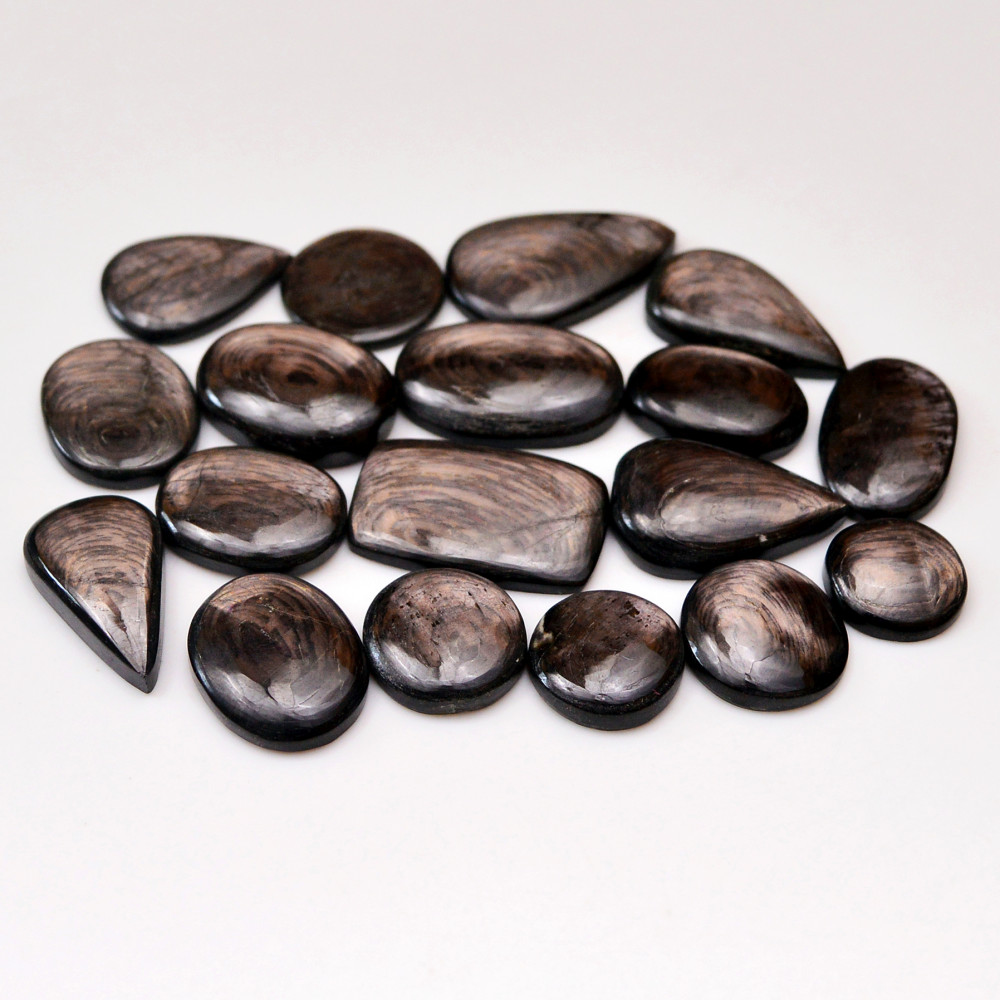 Image of 18 Pcs 193 Cts Natural Hypersthene Gemstone Cabochon Lot 24X15  12X12mm #18925
