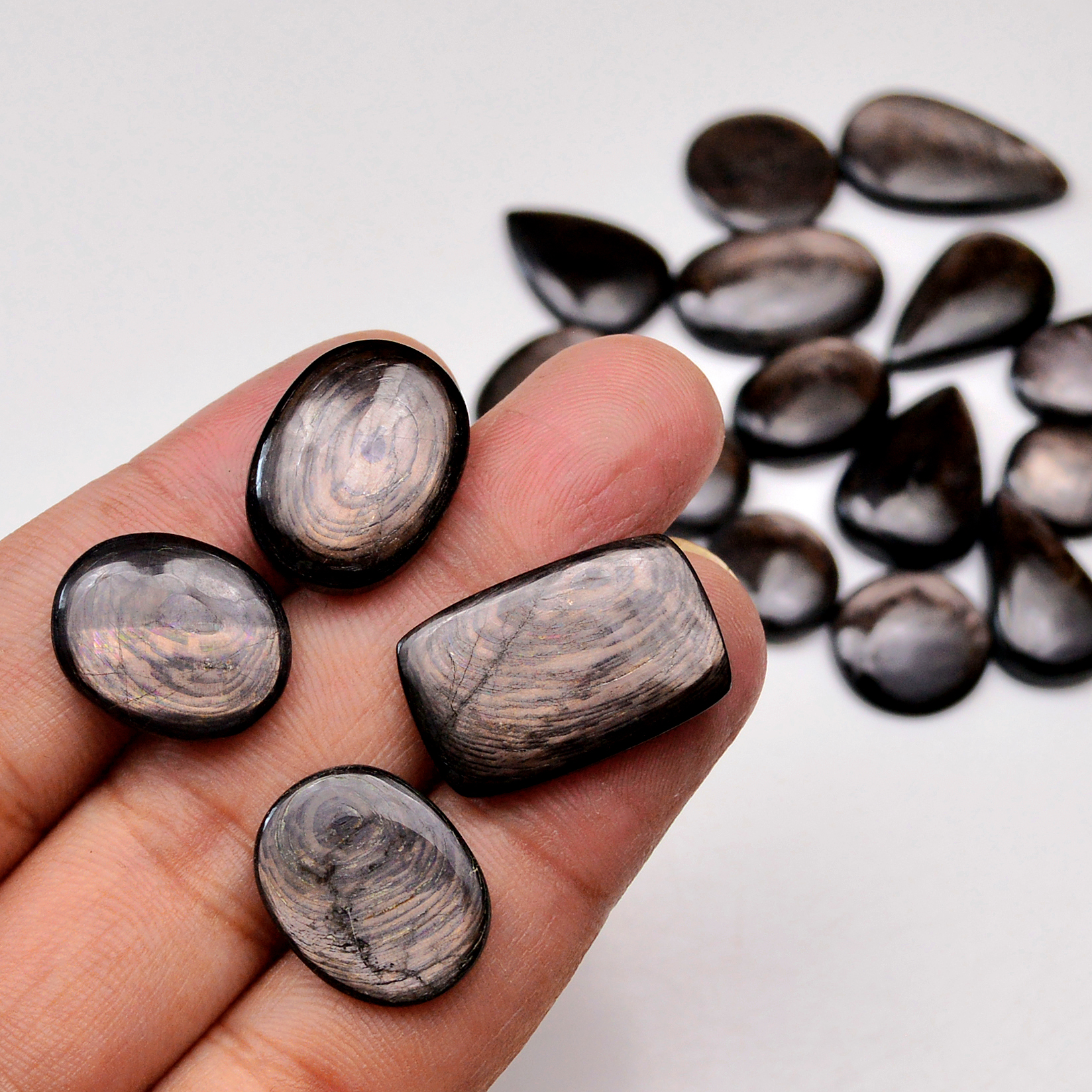 18 Pcs 193 Cts Natural Hypersthene Gemstone Cabochon Lot 24X15 12X12mm 18925