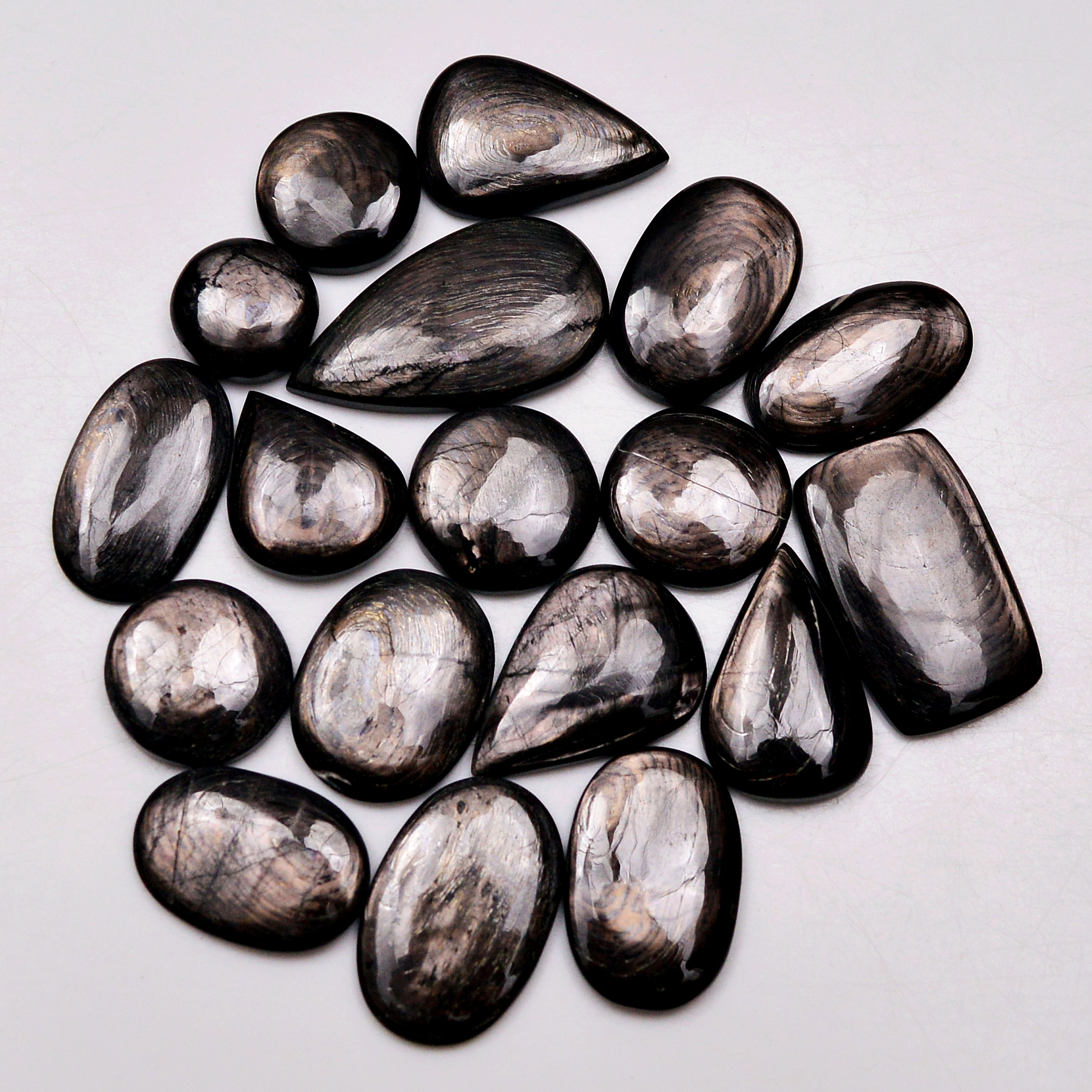 18 Pcs 207 Cts Natural Hypersthene Gemstone Cabochon Lot 28X15 12X12mm 18928