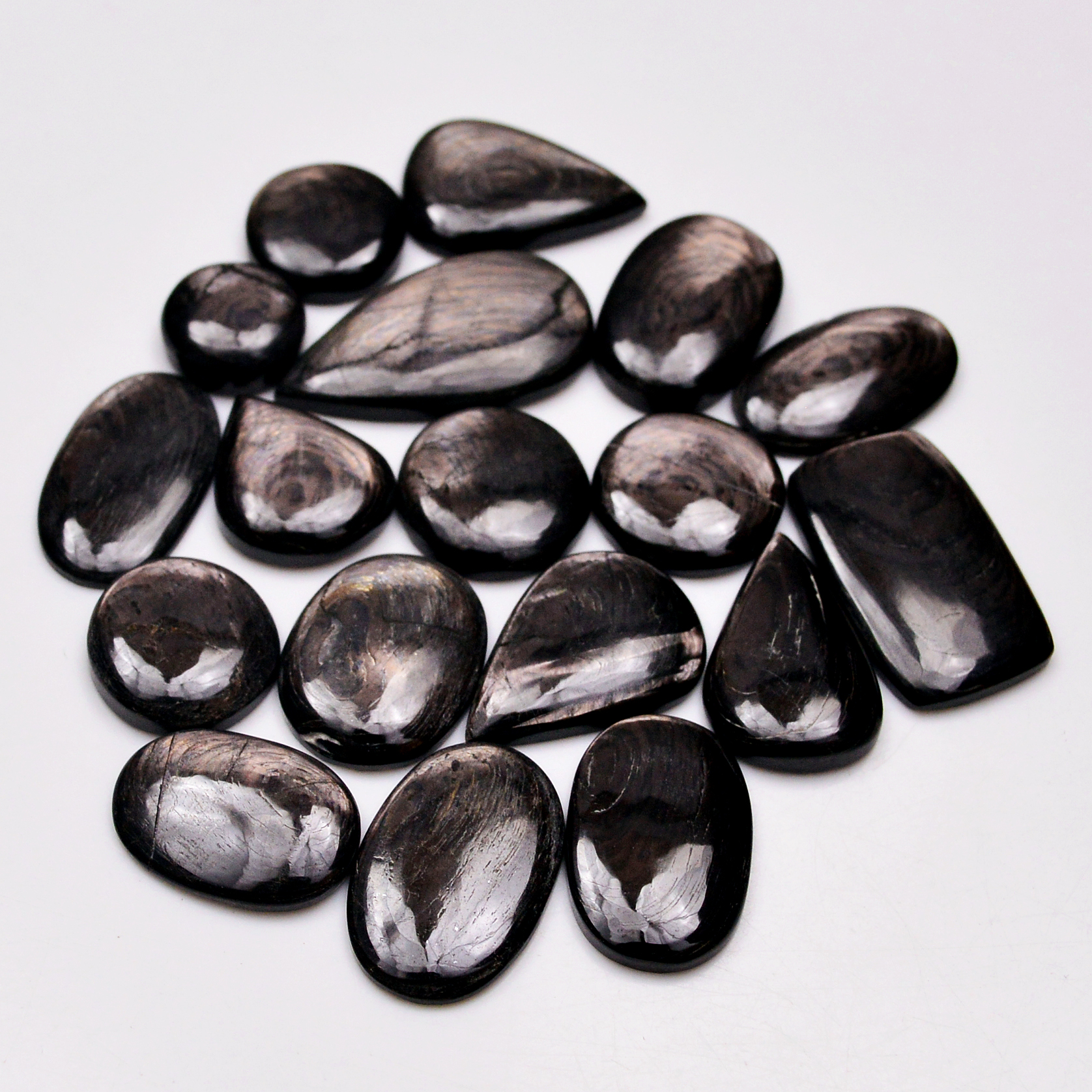 18 Pcs 207 Cts Natural Hypersthene Gemstone Cabochon Lot 28X15 12X12mm 18928