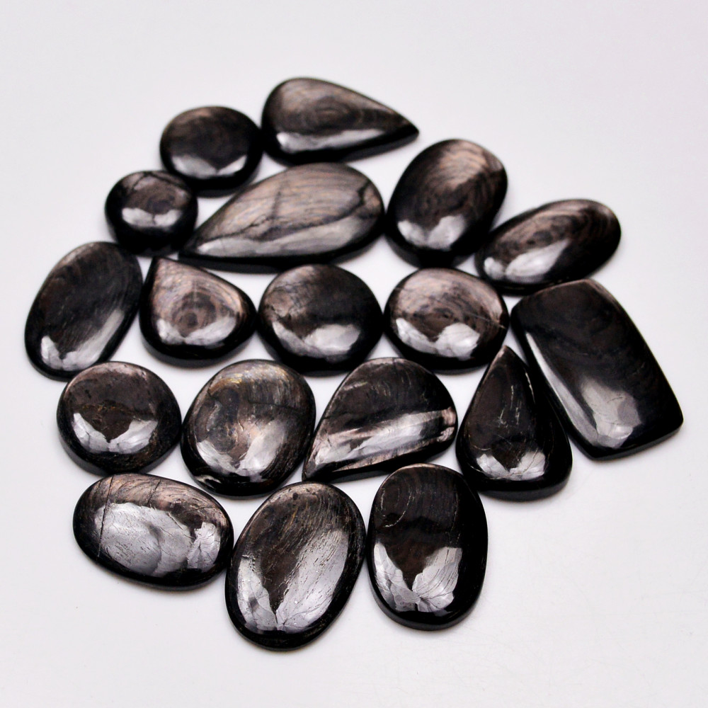 Image of 18 Pcs 207 Cts Natural Hypersthene Gemstone Cabochon Lot 28X15  12X12mm #18928