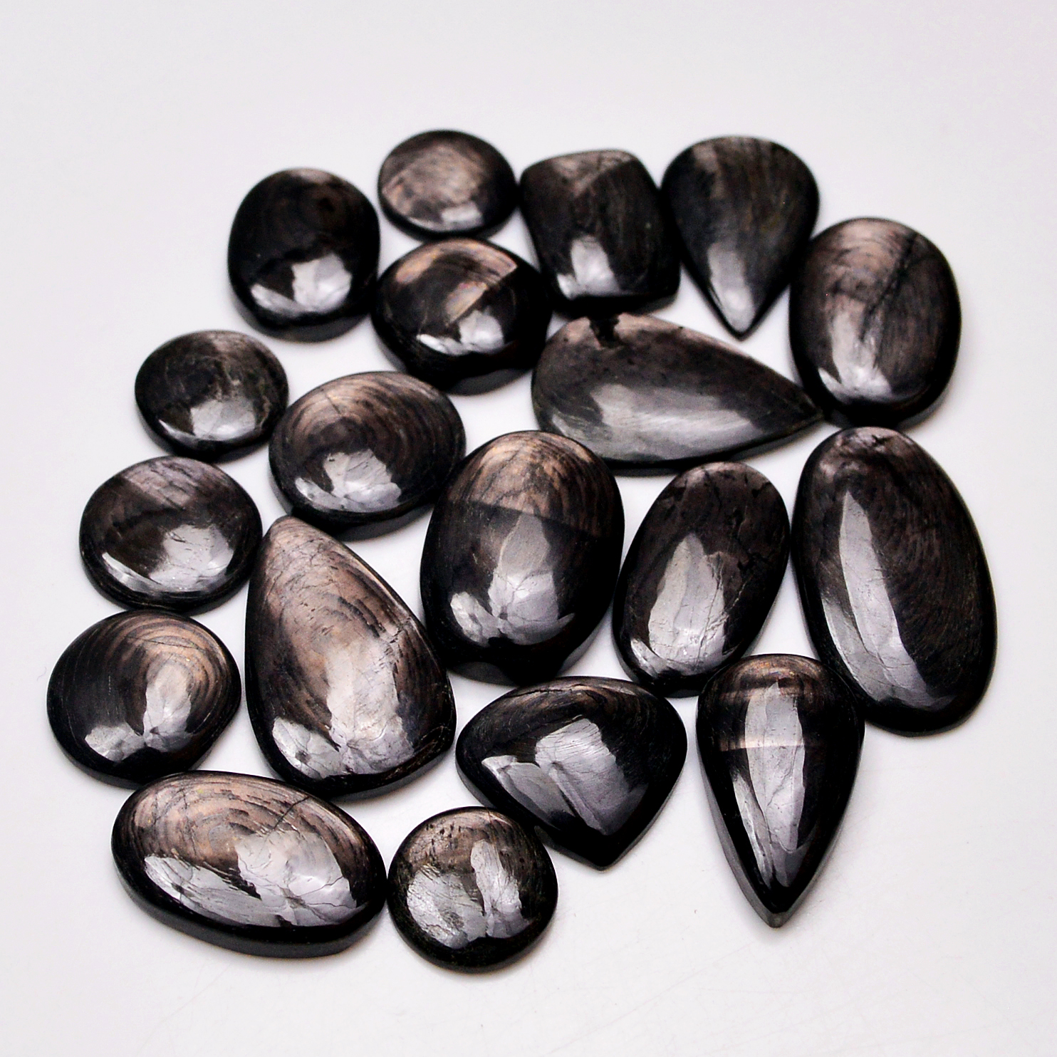 19 Pcs 213 Cts Natural Hypersthene Gemstone Cabochon Lot 25X15 12X12mm 18929
