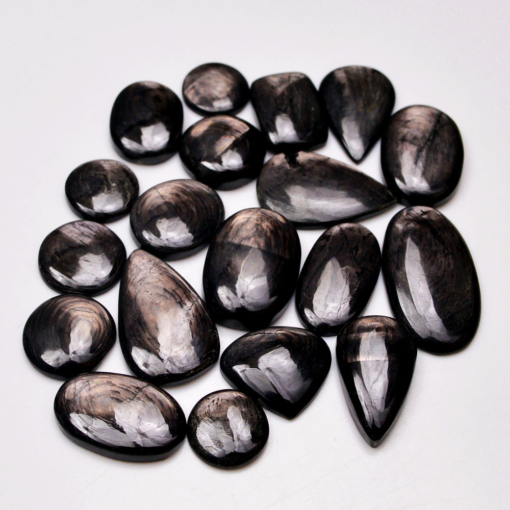 Image of 19 Pcs 213 Cts Natural Hypersthene Gemstone Cabochon Lot 25X15  12X12mm #18929