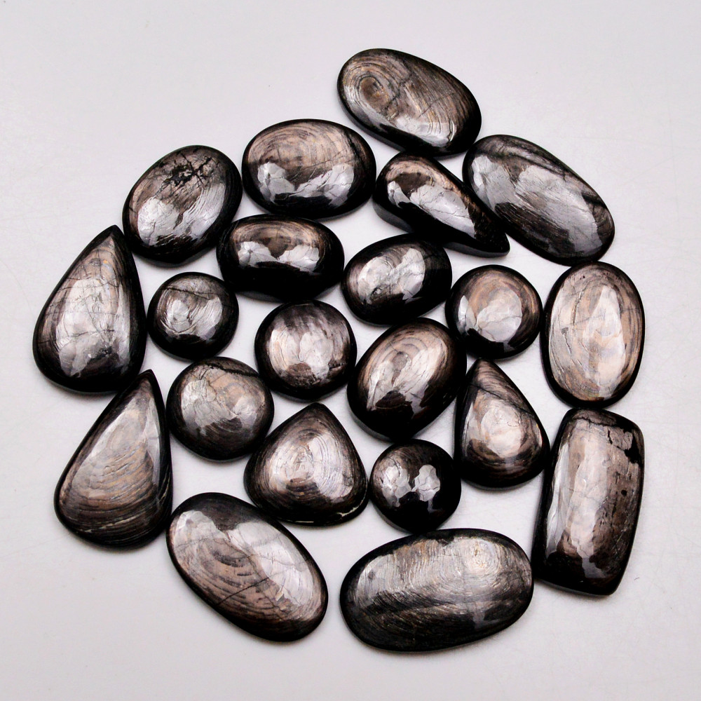 Image of 21 Pcs 253 Cts Natural Hypersthene Gemstone Cabochon Lot 25X15  12X12mm #18930