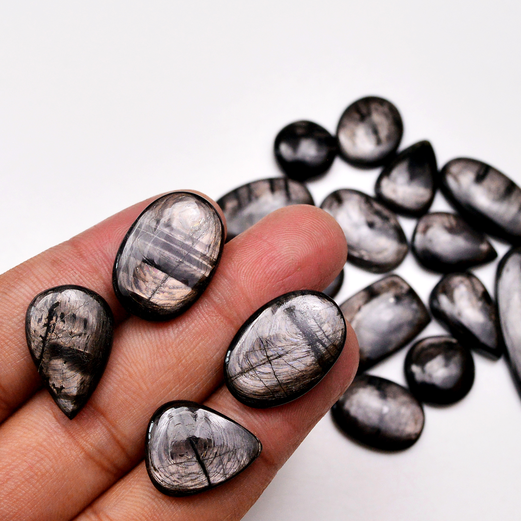 19 Pcs 224 Cts Natural Hypersthene Gemstone Cabochon Lot 34X15 13X13mm 18931