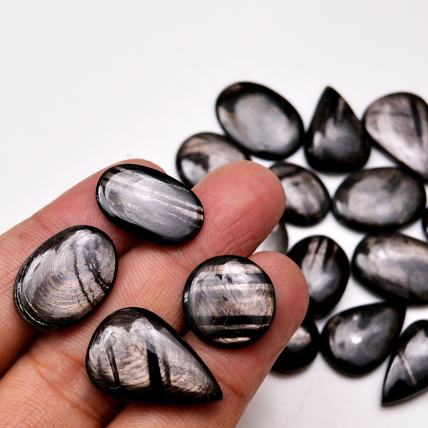 19 Pcs 217 Cts Natural Hypersthene Gemstone Cabochon Lot 25X14 12X12mm 18932