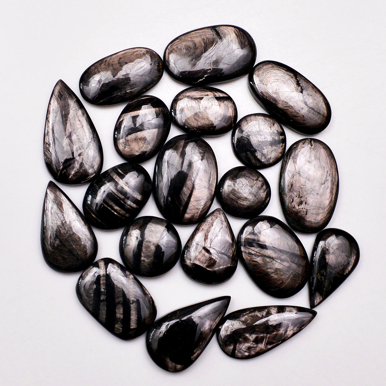 19 Pcs 227 Cts Natural Hypersthene Gemstone Cabochon Lot 28X15 12X12mm 18935