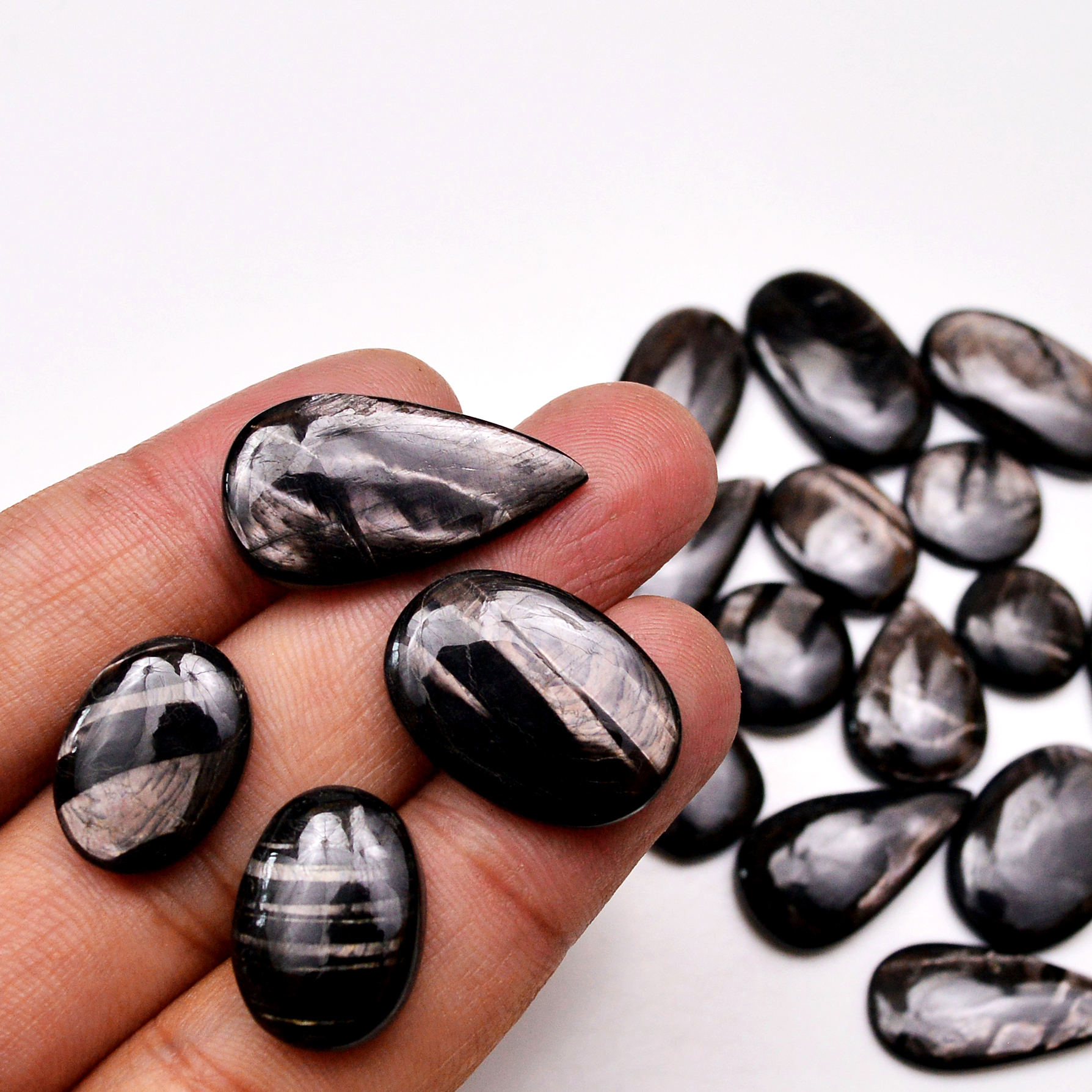 19 Pcs 227 Cts Natural Hypersthene Gemstone Cabochon Lot 28X15 12X12mm 18935