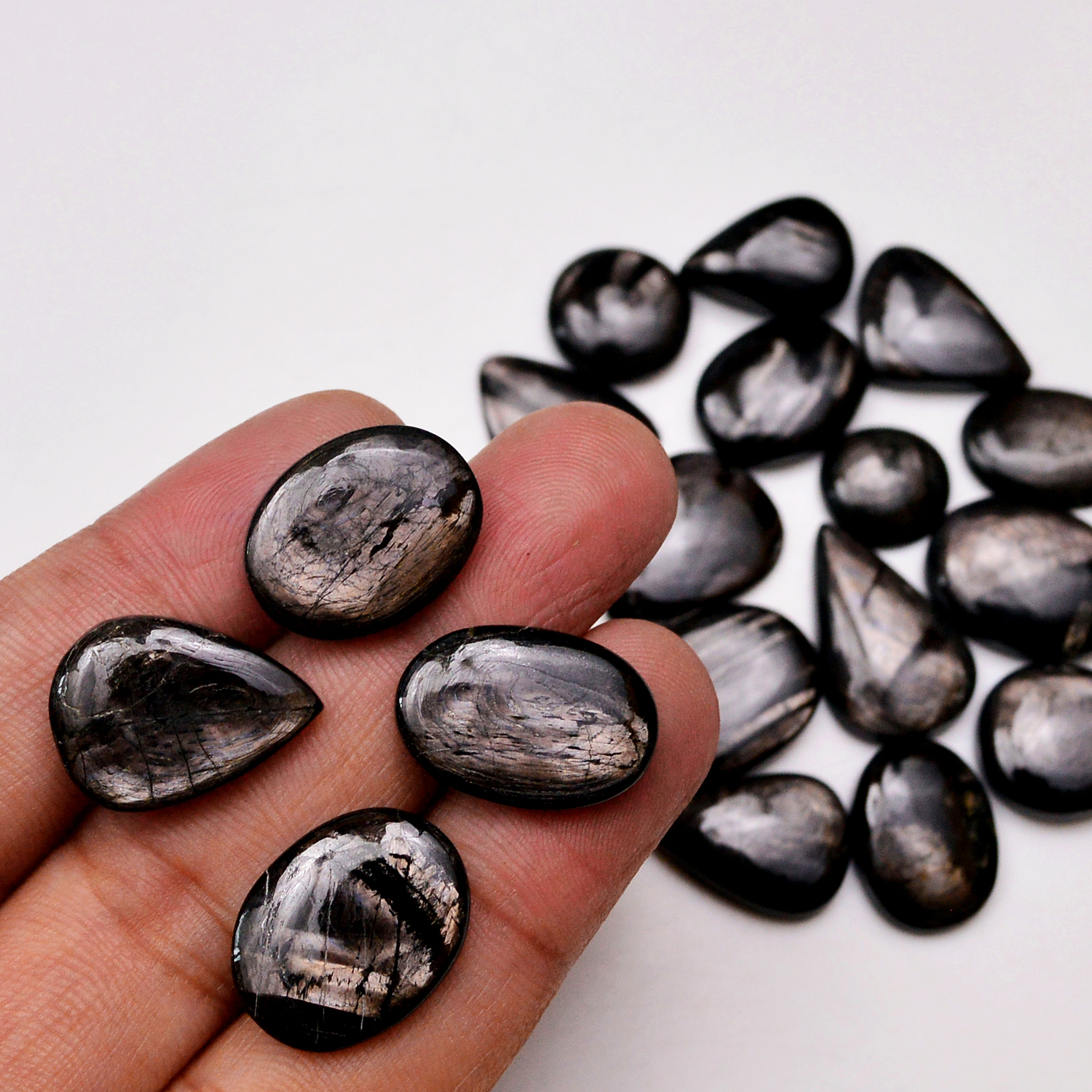20 Pcs 212 Cts Natural Hypersthene Gemstone Cabochon Lot 22X13 12X12mm 18938