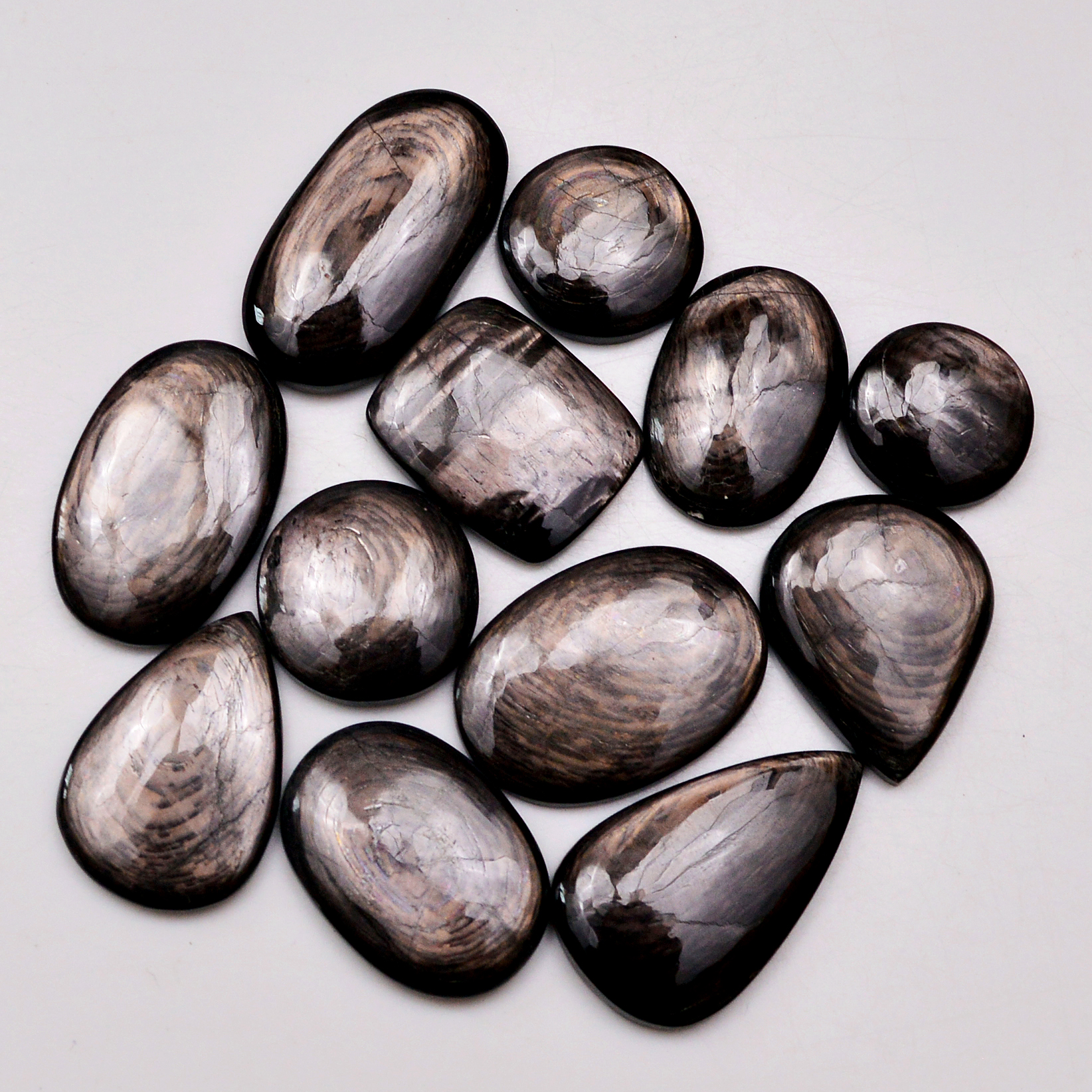 12 Pcs 243 Cts Natural Hypersthene Gemstone Cabochon Lot 29X18 16X16 mm 18940
