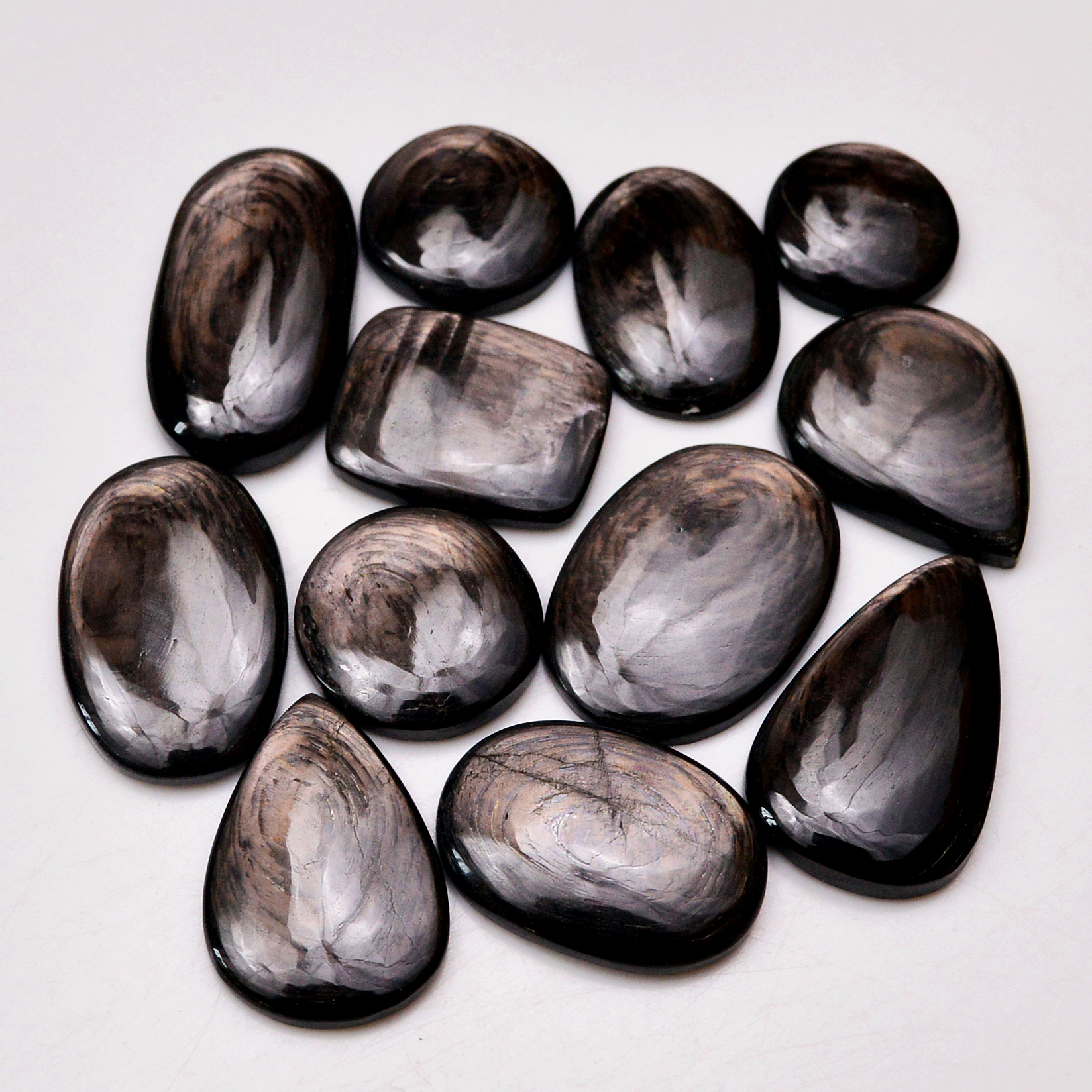 12 Pcs 243 Cts Natural Hypersthene Gemstone Cabochon Lot 29X18 16X16 mm 18940