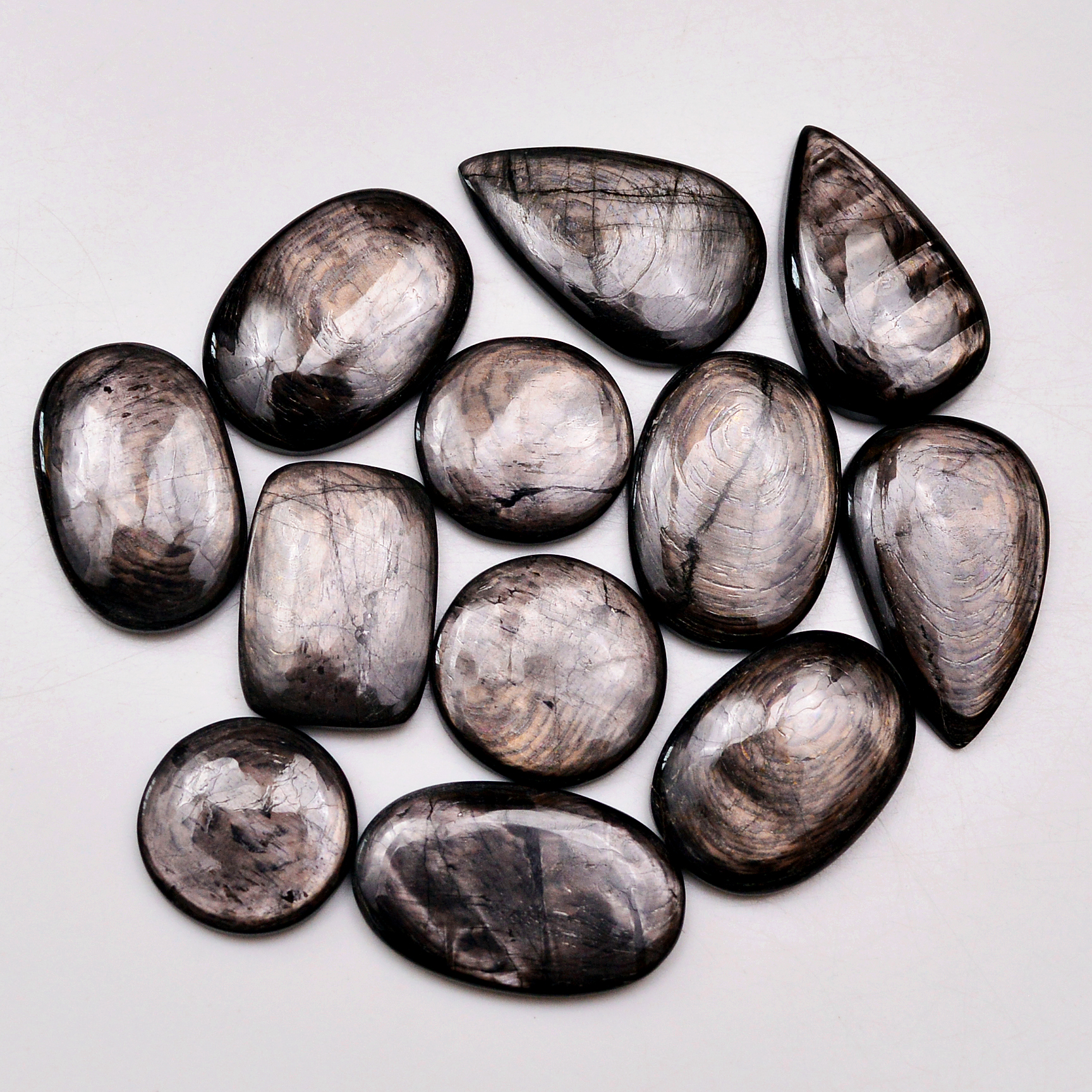 12 Pcs 245 Cts Natural Hypersthene Gemstone Cabochon Lot 29X18 17X17mm 18941