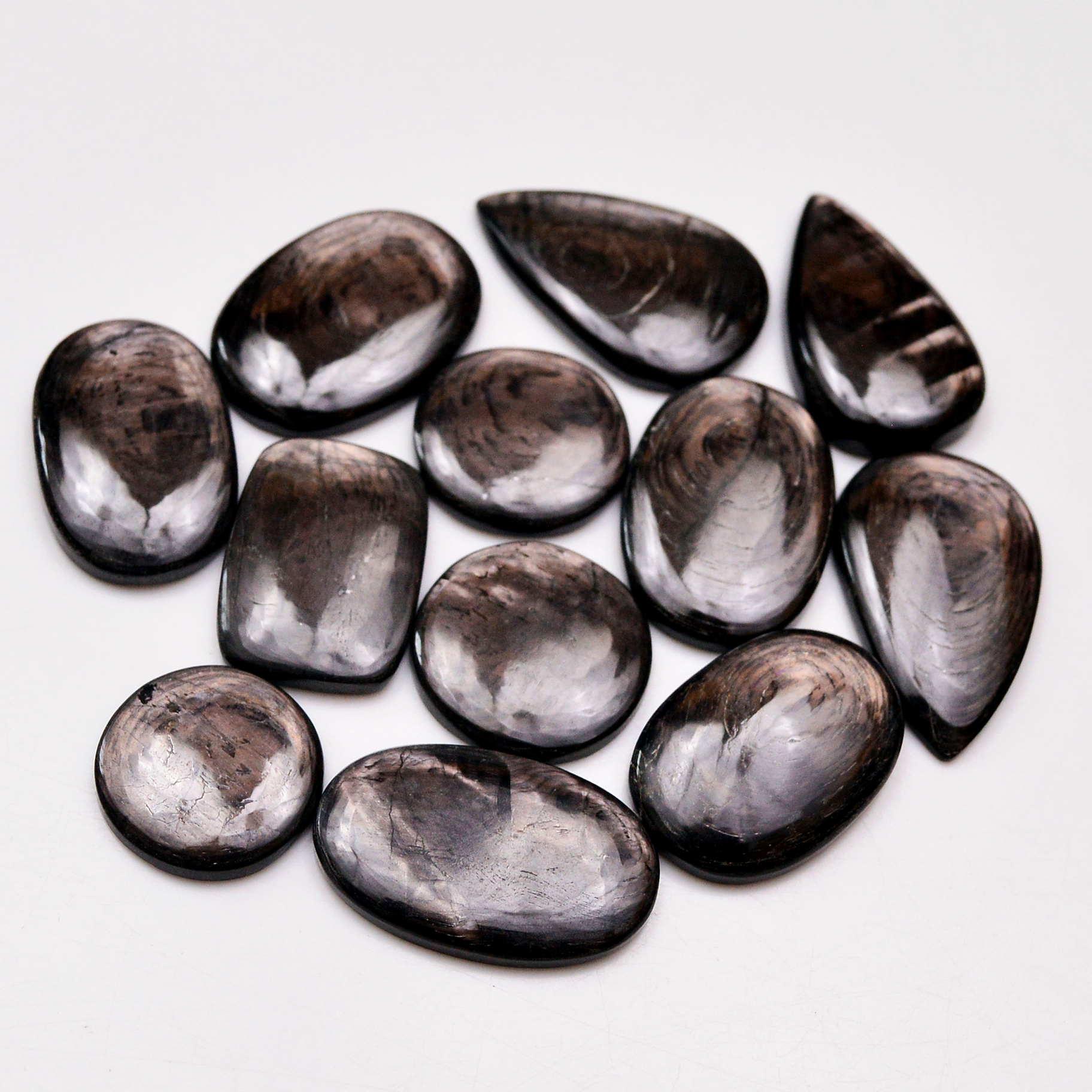 12 Pcs 245 Cts Natural Hypersthene Gemstone Cabochon Lot 29X18 17X17mm 18941