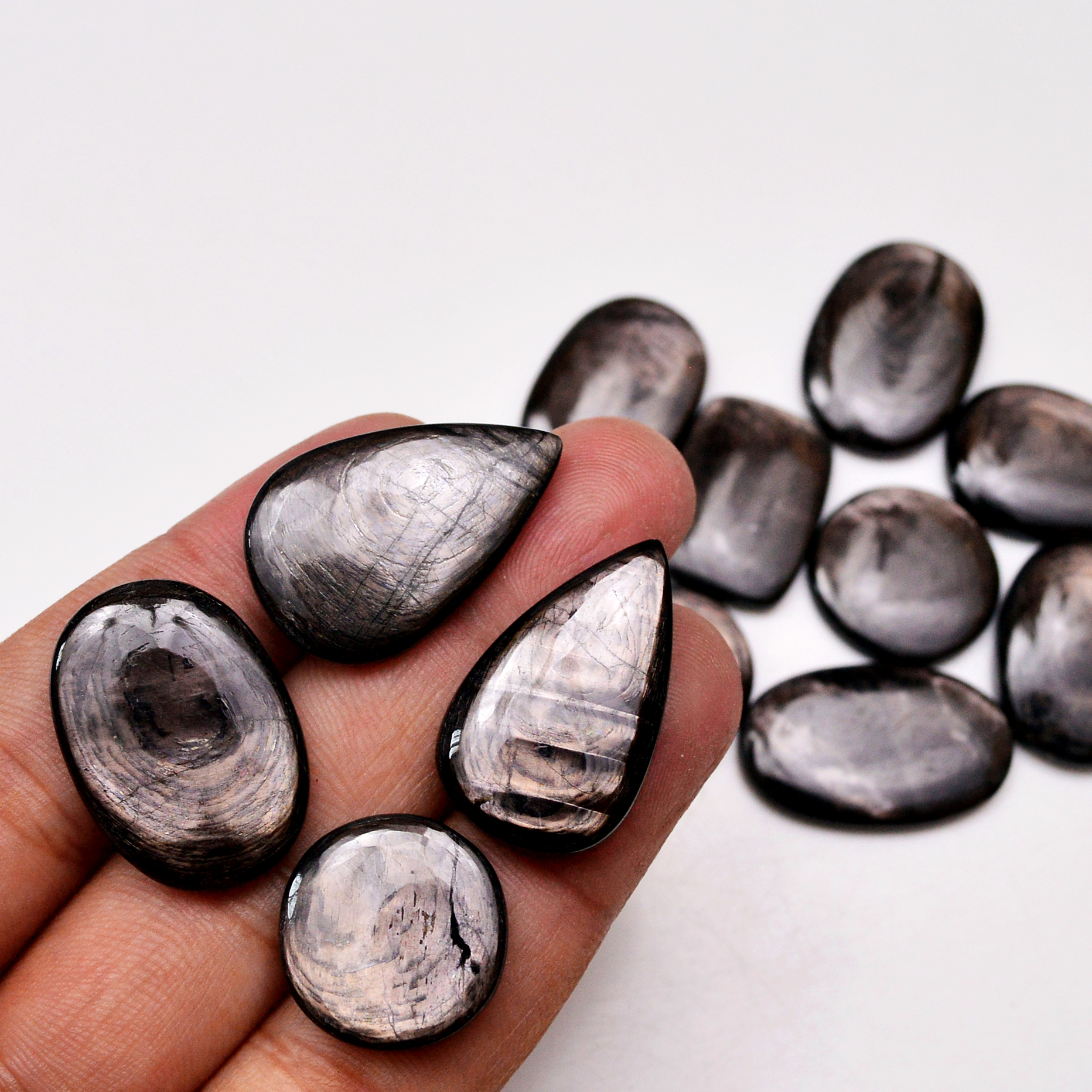 12 Pcs 245 Cts Natural Hypersthene Gemstone Cabochon Lot 29X18 17X17mm 18941