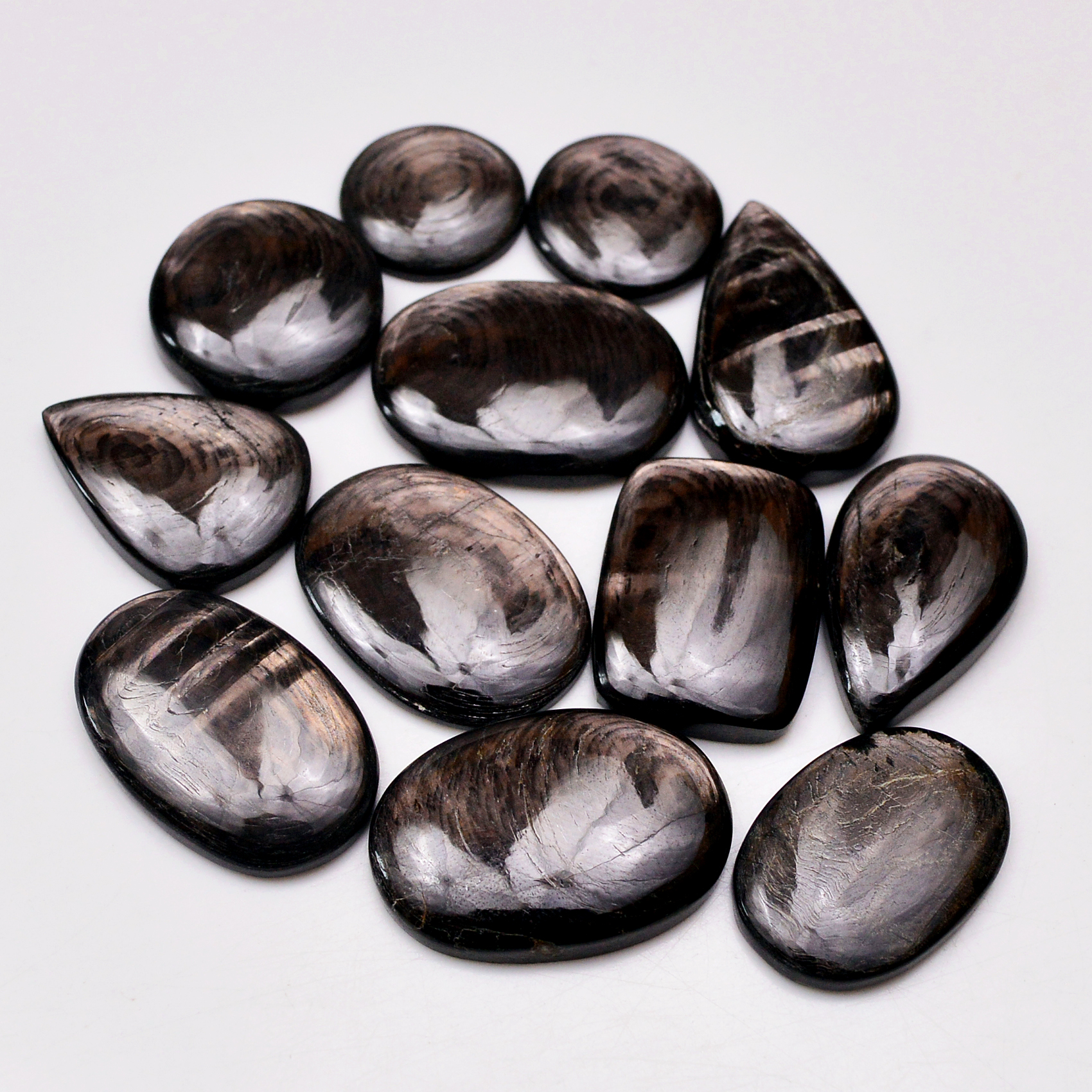 12 Pcs 260 Cts Natural Hypersthene Gemstone Cabochon Lot 28X19 16X16mm 18942