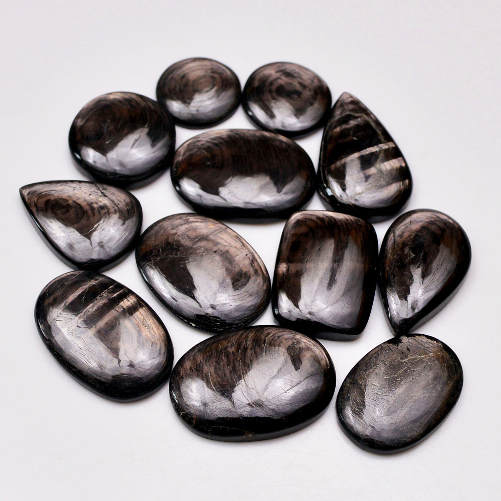 Image of 12 Pcs 260 Cts Natural Hypersthene Gemstone Cabochon Lot 28X19  16X16mm #18942