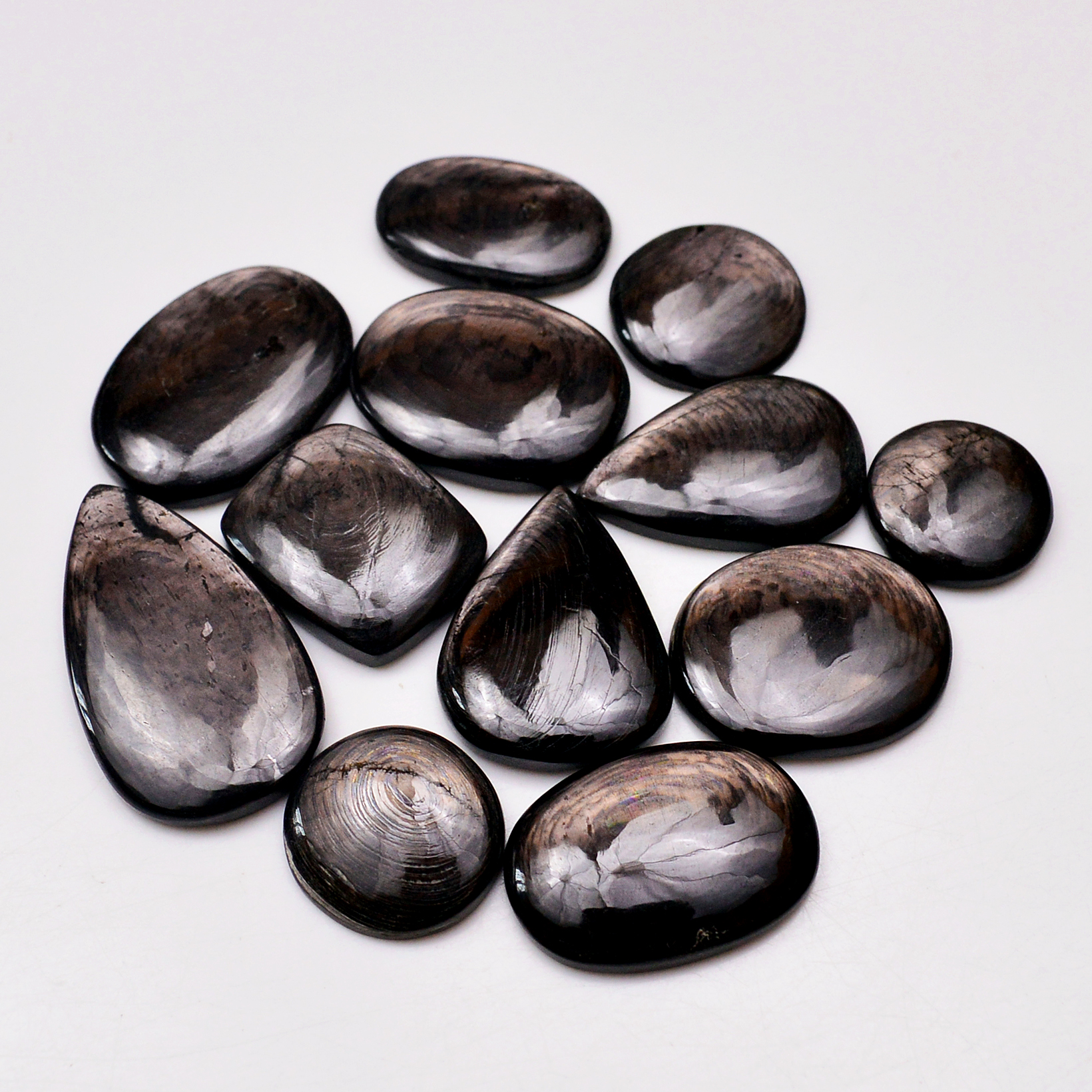 12 Pcs 259 Cts Natural Hypersthene Gemstone Cabochon Lot 35X20 16X16mm 18943