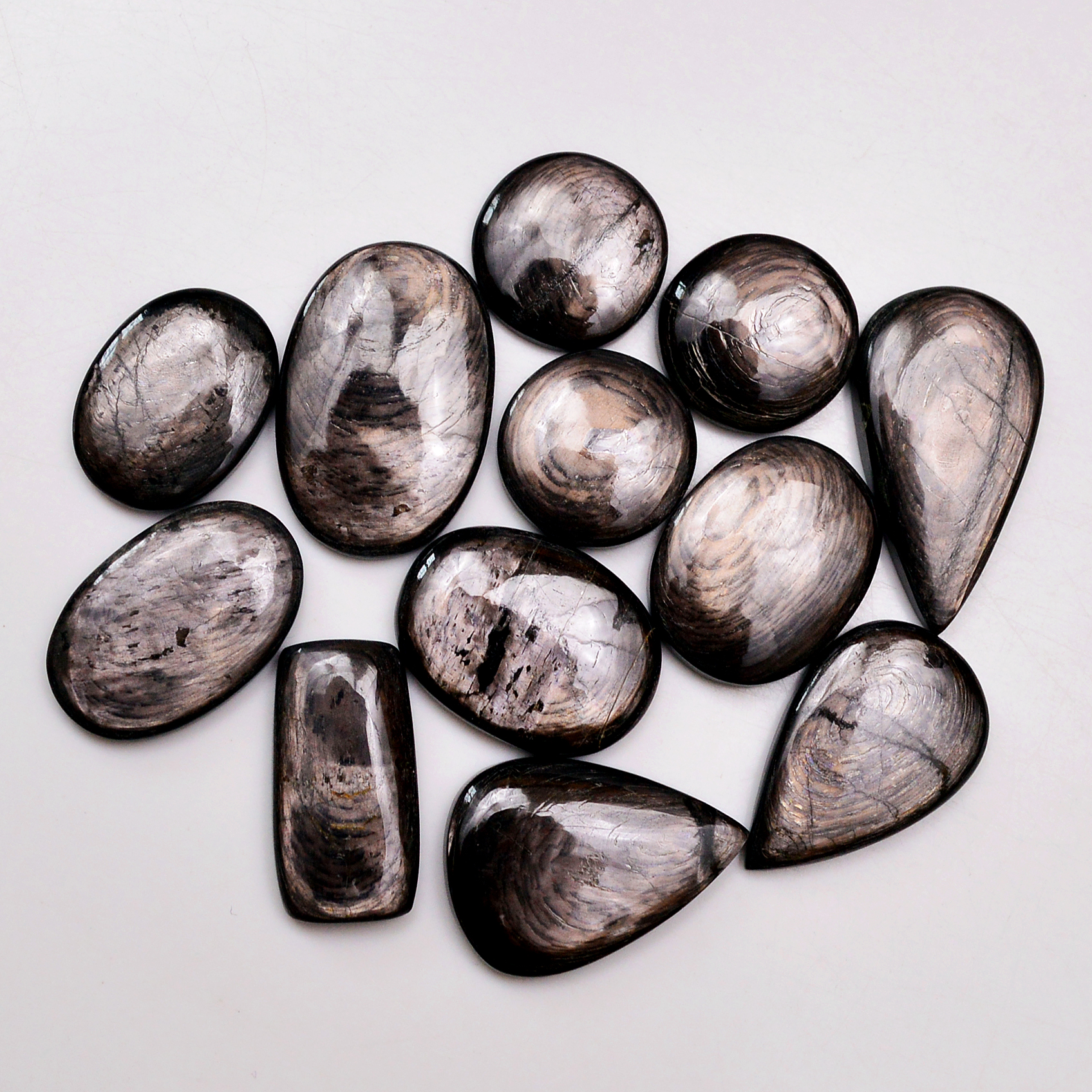 12 Pcs 255 Cts Natural Hypersthene Gemstone Cabochon Lot 33X18 18X18mm 18944