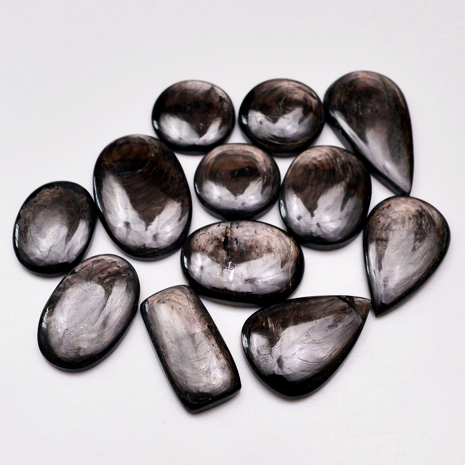 12 Pcs 255 Cts Natural Hypersthene Gemstone Cabochon Lot 33X18 18X18mm 18944