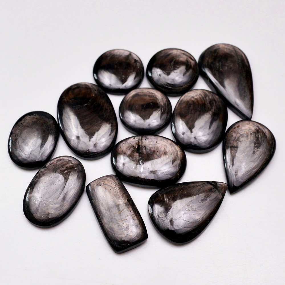 Image of 12 Pcs 255 Cts Natural Hypersthene Gemstone Cabochon Lot 33X18  18X18mm #18944