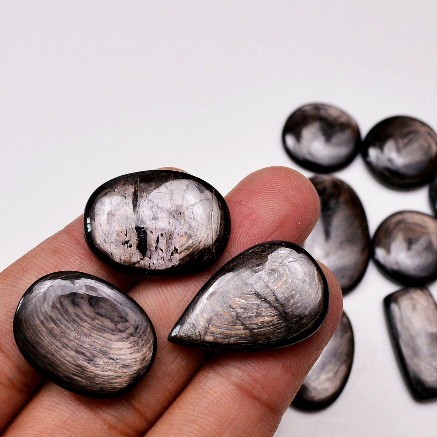 12 Pcs 255 Cts Natural Hypersthene Gemstone Cabochon Lot 33X18 18X18mm 18944