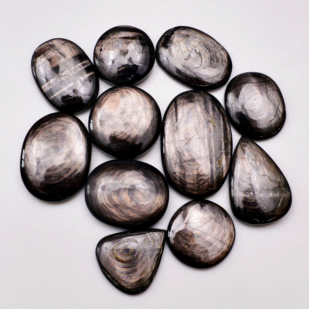 Image of 11 Pcs 203 Cts Natural Hypersthene Gemstone Cabochon Lot 29X19  17X17mm #18945