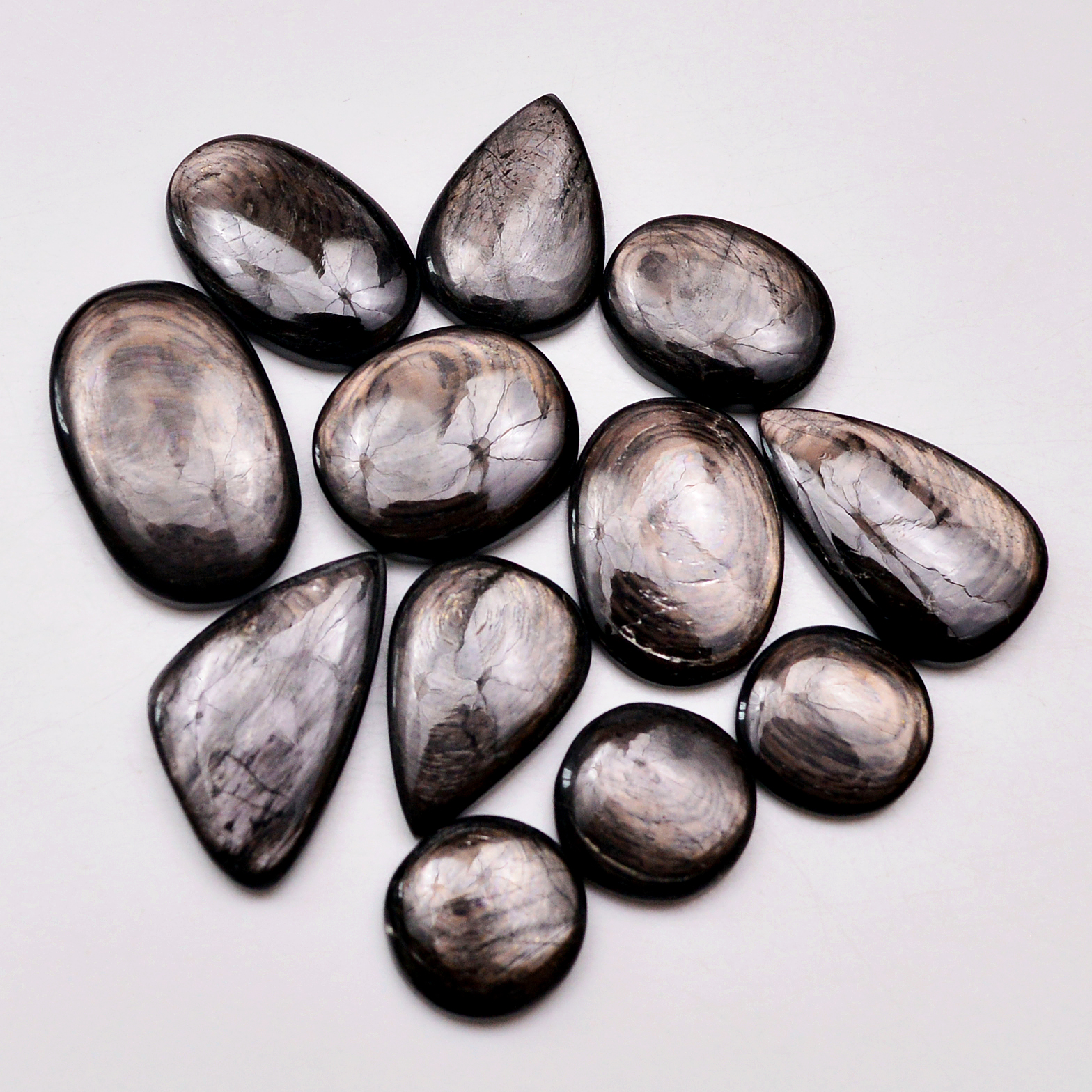 12 Pcs 263 Cts Natural Hypersthene Gemstone Cabochon Lot 30X17 16X16mm 18946