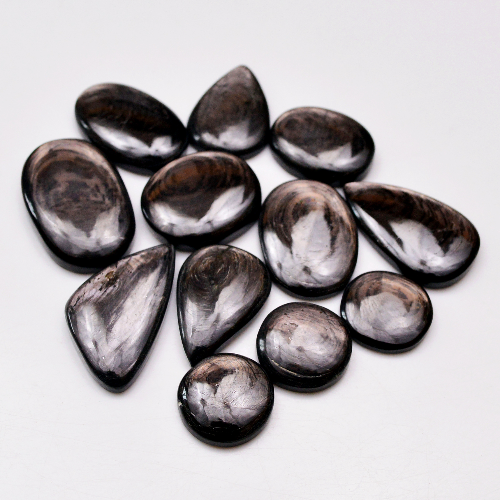 12 Pcs 263 Cts Natural Hypersthene Gemstone Cabochon Lot 30X17 16X16mm 18946