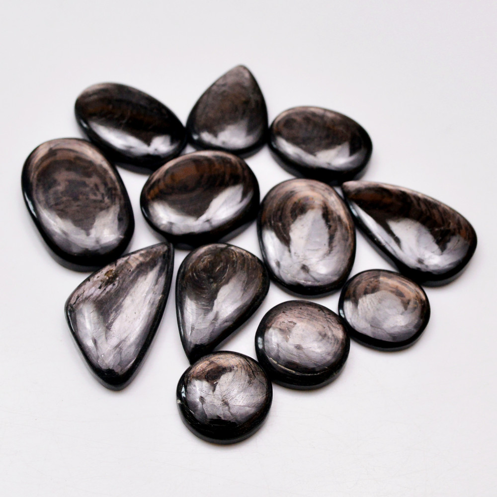 Image of 12 Pcs 263 Cts Natural Hypersthene Gemstone Cabochon Lot 30X17 16X16mm #18946