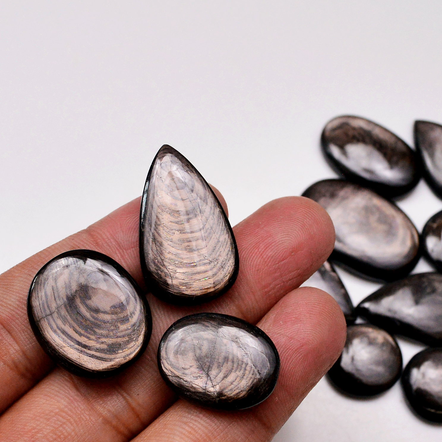 12 Pcs 263 Cts Natural Hypersthene Gemstone Cabochon Lot 30X17 16X16mm 18946