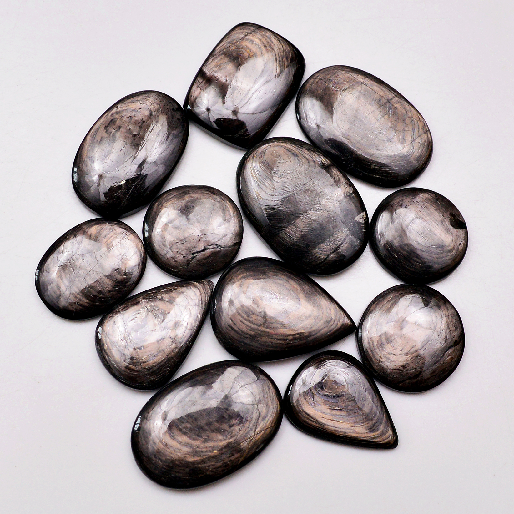 12 Pcs 246 Cts Natural Hypersthene Gemstone Cabochon Lot 28X20 18X18mm 18947