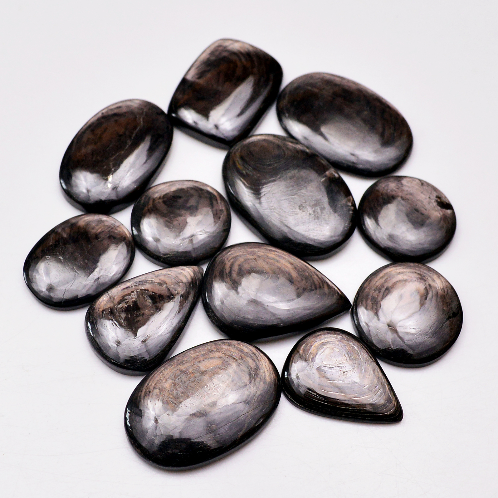 12 Pcs 246 Cts Natural Hypersthene Gemstone Cabochon Lot 28X20 18X18mm 18947