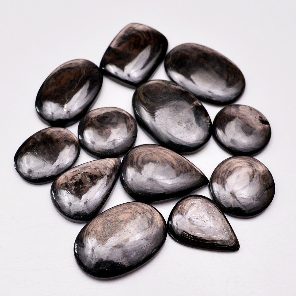 Image of 12 Pcs 246 Cts Natural Hypersthene Gemstone Cabochon Lot 28X20  18X18mm #18947