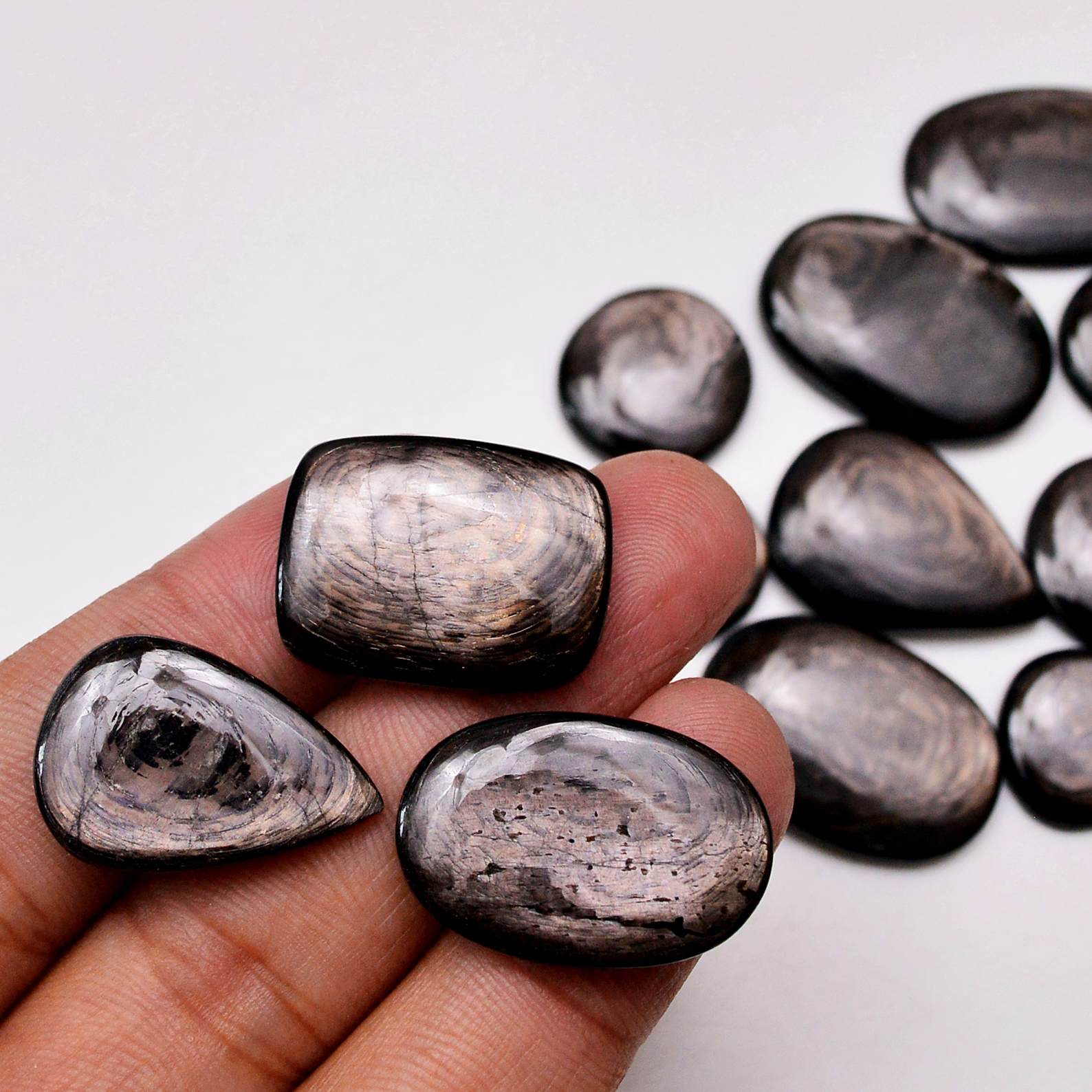 12 Pcs 246 Cts Natural Hypersthene Gemstone Cabochon Lot 28X20 18X18mm 18947