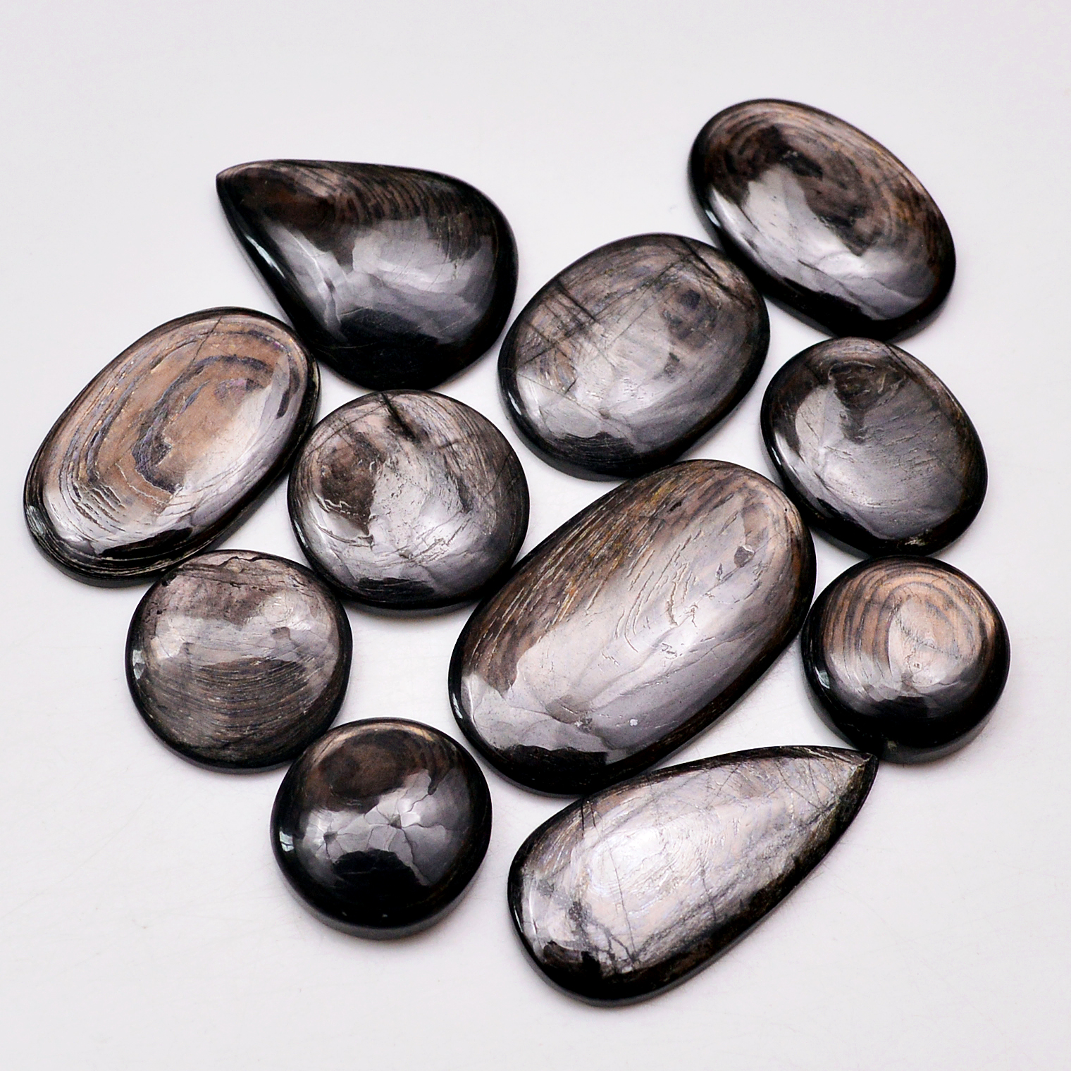11 Pcs 205 Cts Natural Hypersthene Gemstone Cabochon Lot 32X20 16X16mm 18948