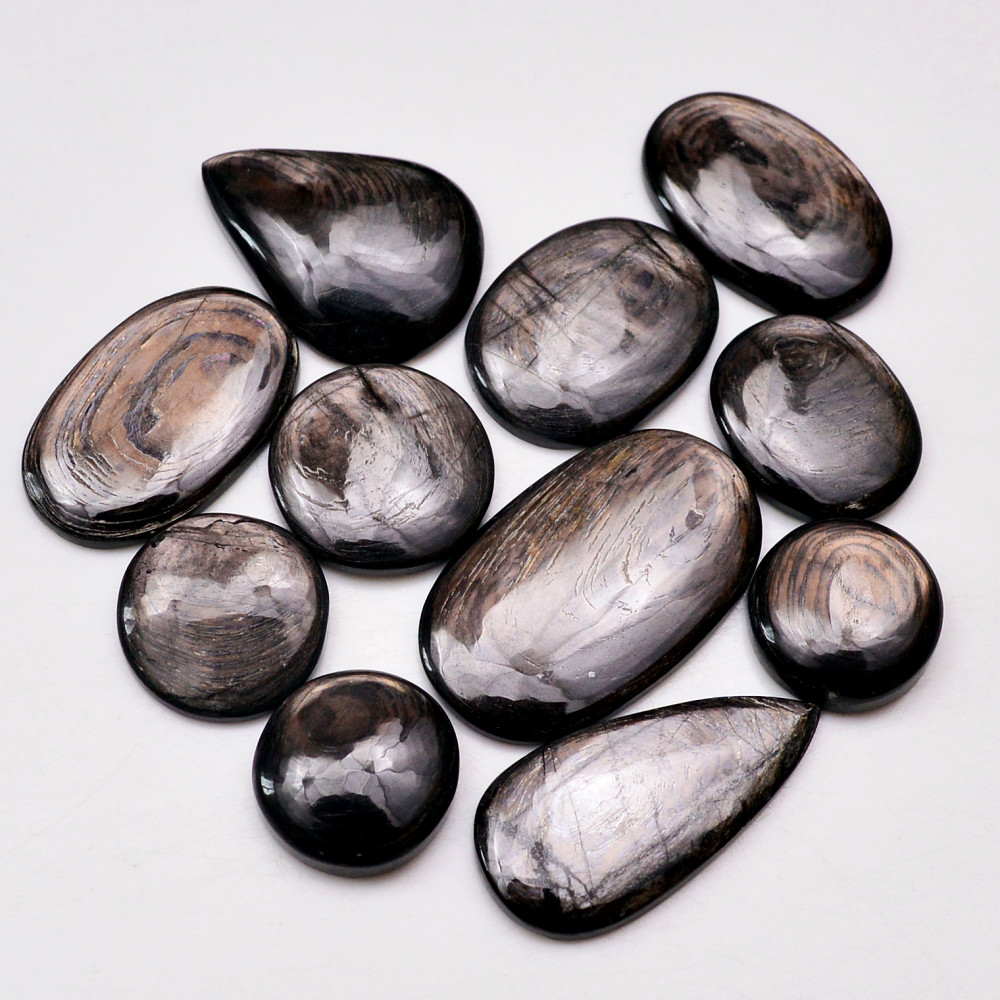 Image of 11 Pcs 205 Cts Natural Hypersthene Gemstone Cabochon Lot 32X20  16X16mm #18948