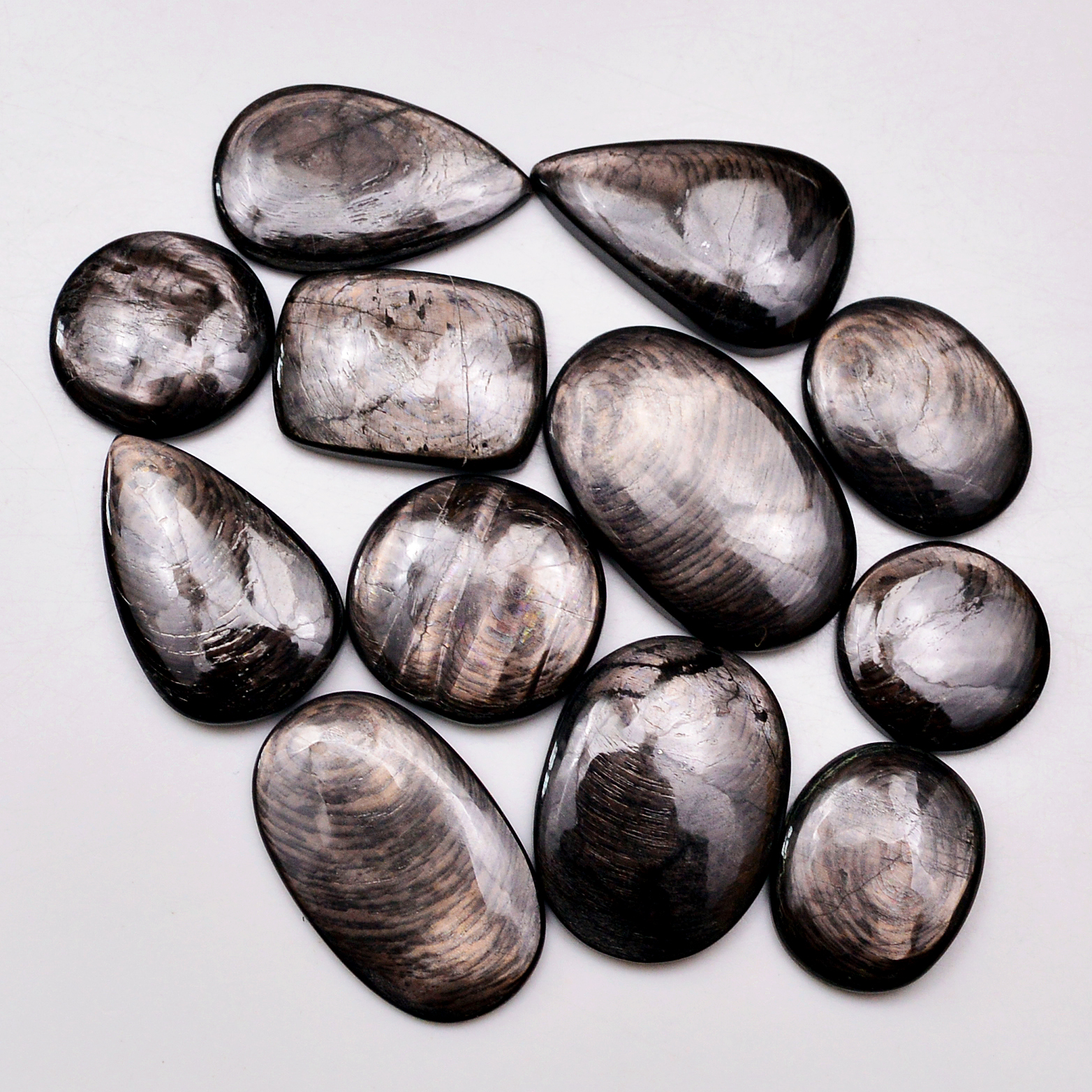 12 Pcs 210 Cts Natural Hypersthene Gemstone Cabochon Lot 30X18 17X17mm 18950
