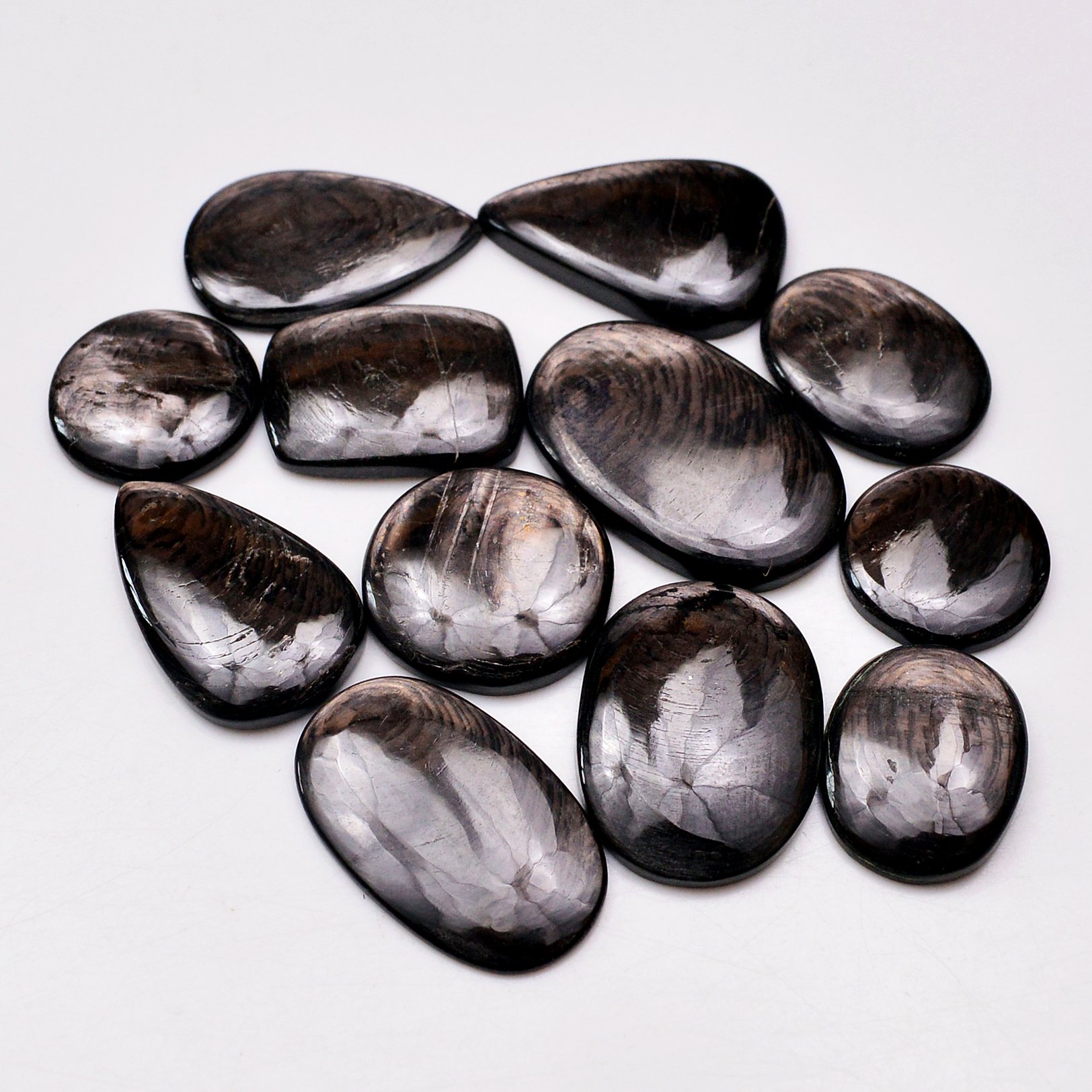 12 Pcs 210 Cts Natural Hypersthene Gemstone Cabochon Lot 30X18 17X17mm 18950