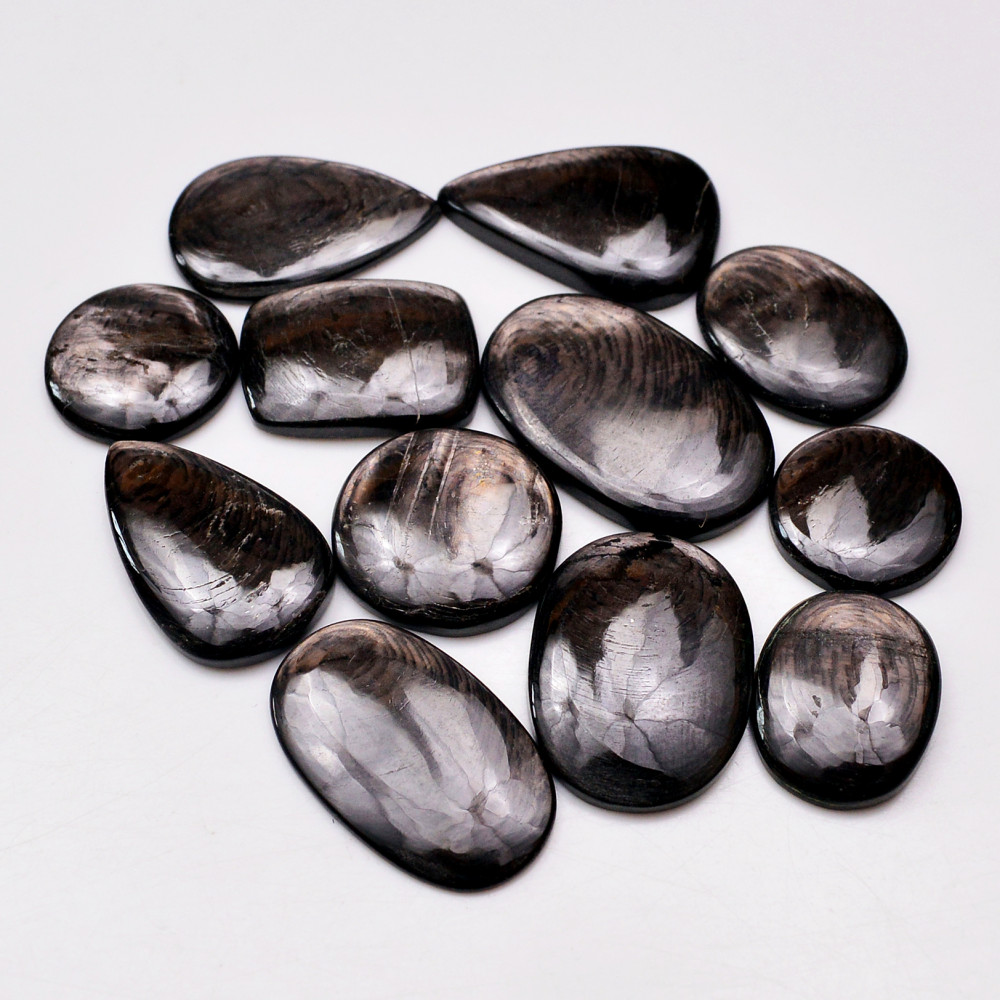 Image of 12 Pcs 210 Cts Natural Hypersthene Gemstone Cabochon Lot 30X18   17X17mm #18950