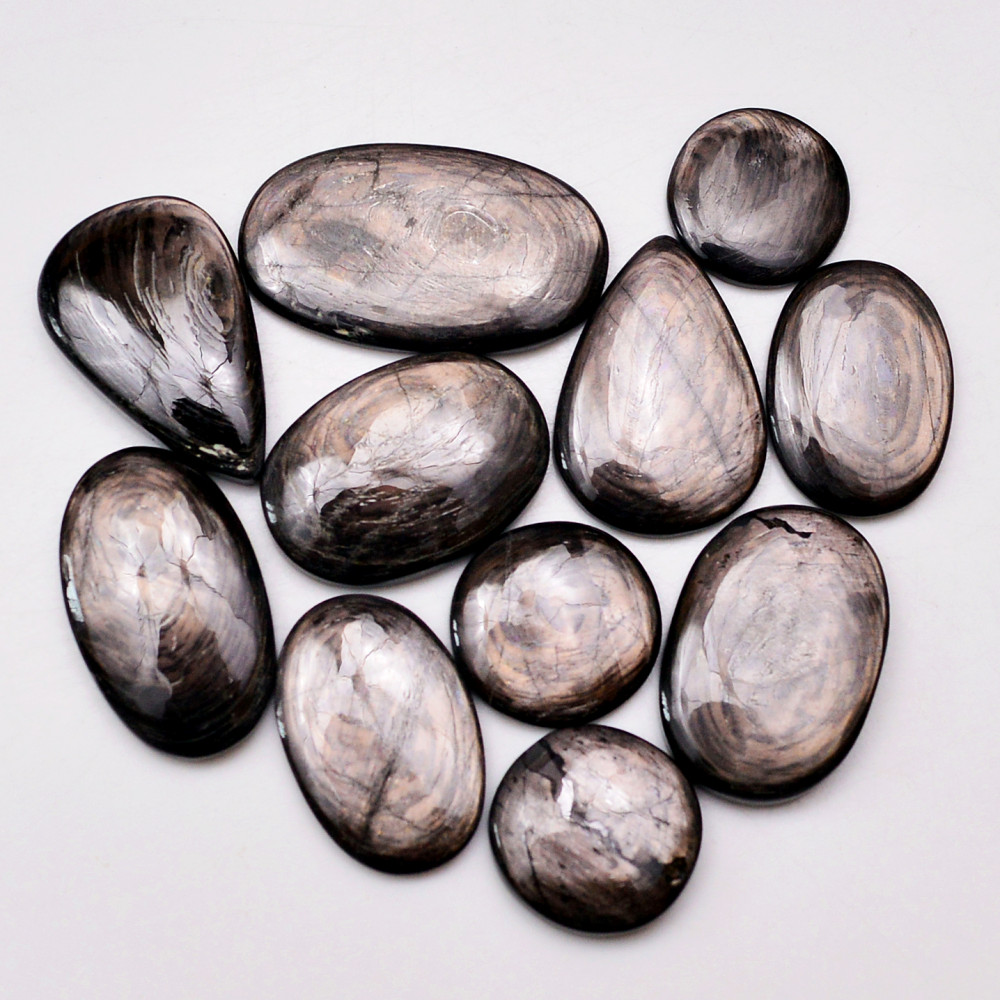 Image of 11 Pcs 235 Cts Natural Hypersthene Gemstone Cabochon Lot 33X19  16X16mm #18951