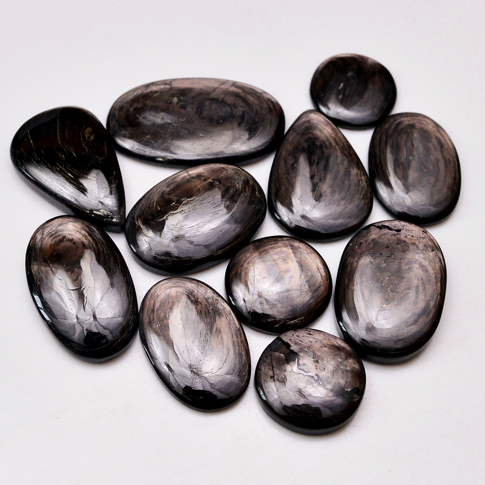 11 Pcs 235 Cts Natural Hypersthene Gemstone Cabochon Lot 33X19 16X16mm 18951