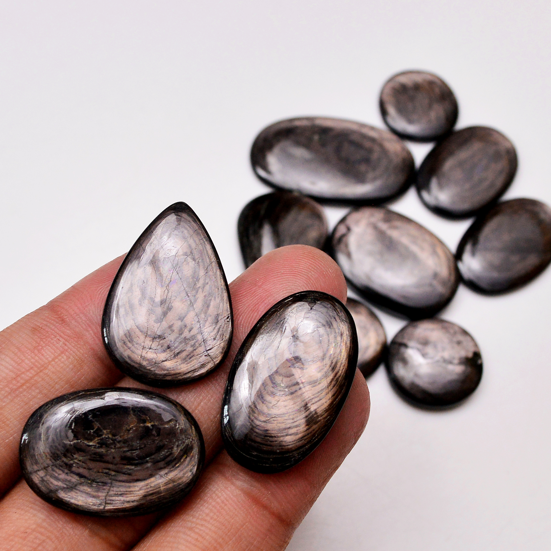 11 Pcs 235 Cts Natural Hypersthene Gemstone Cabochon Lot 33X19 16X16mm 18951