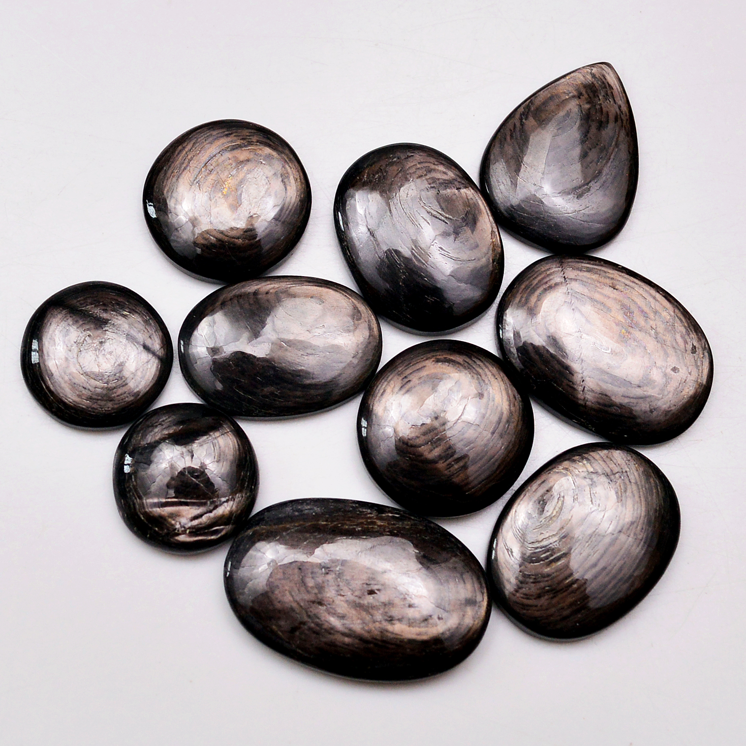 10 Pcs 201 Cts Natural Hypersthene Gemstone Cabochon Lot 29X19 16X16 mm 18952