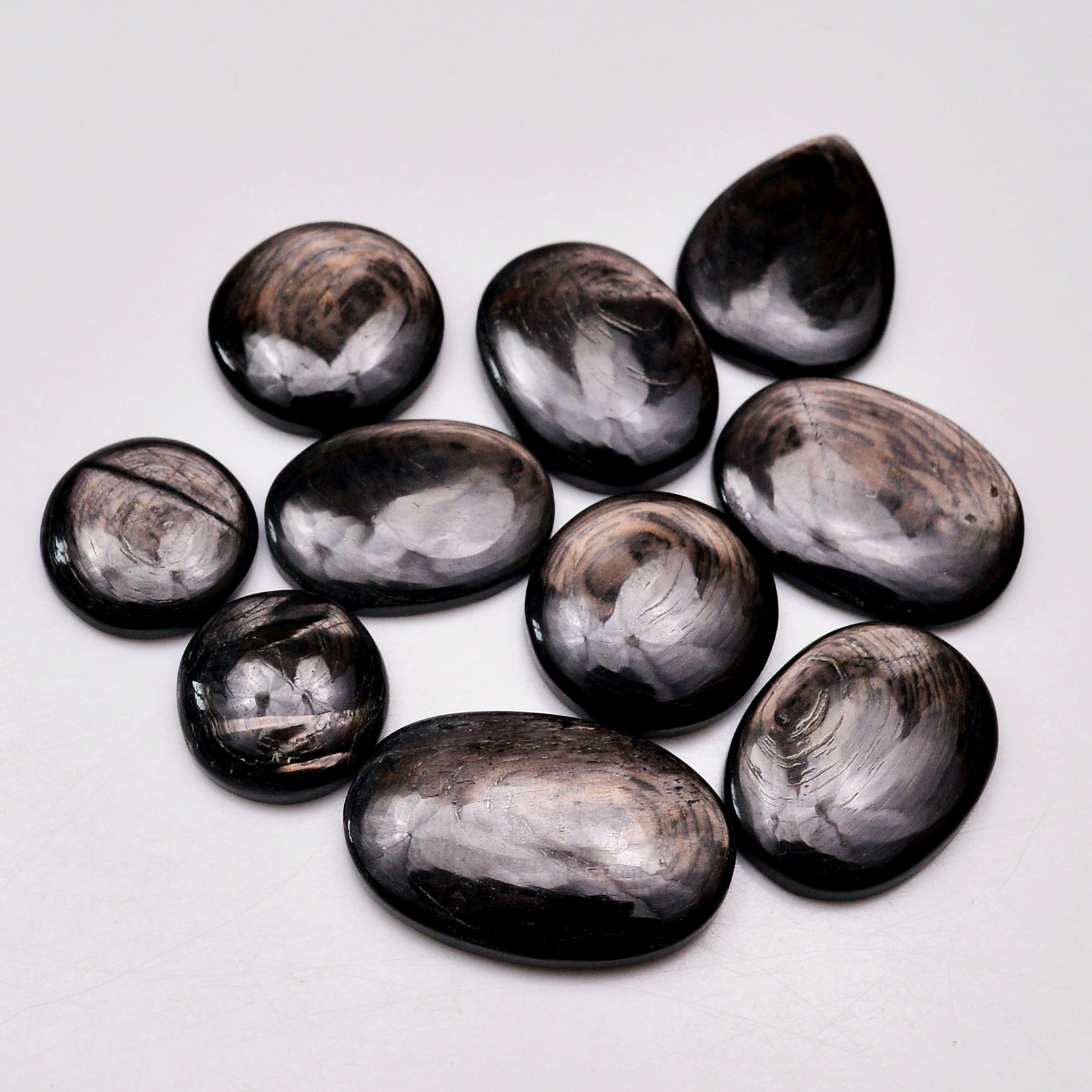 10 Pcs 201 Cts Natural Hypersthene Gemstone Cabochon Lot 29X19 16X16 mm 18952