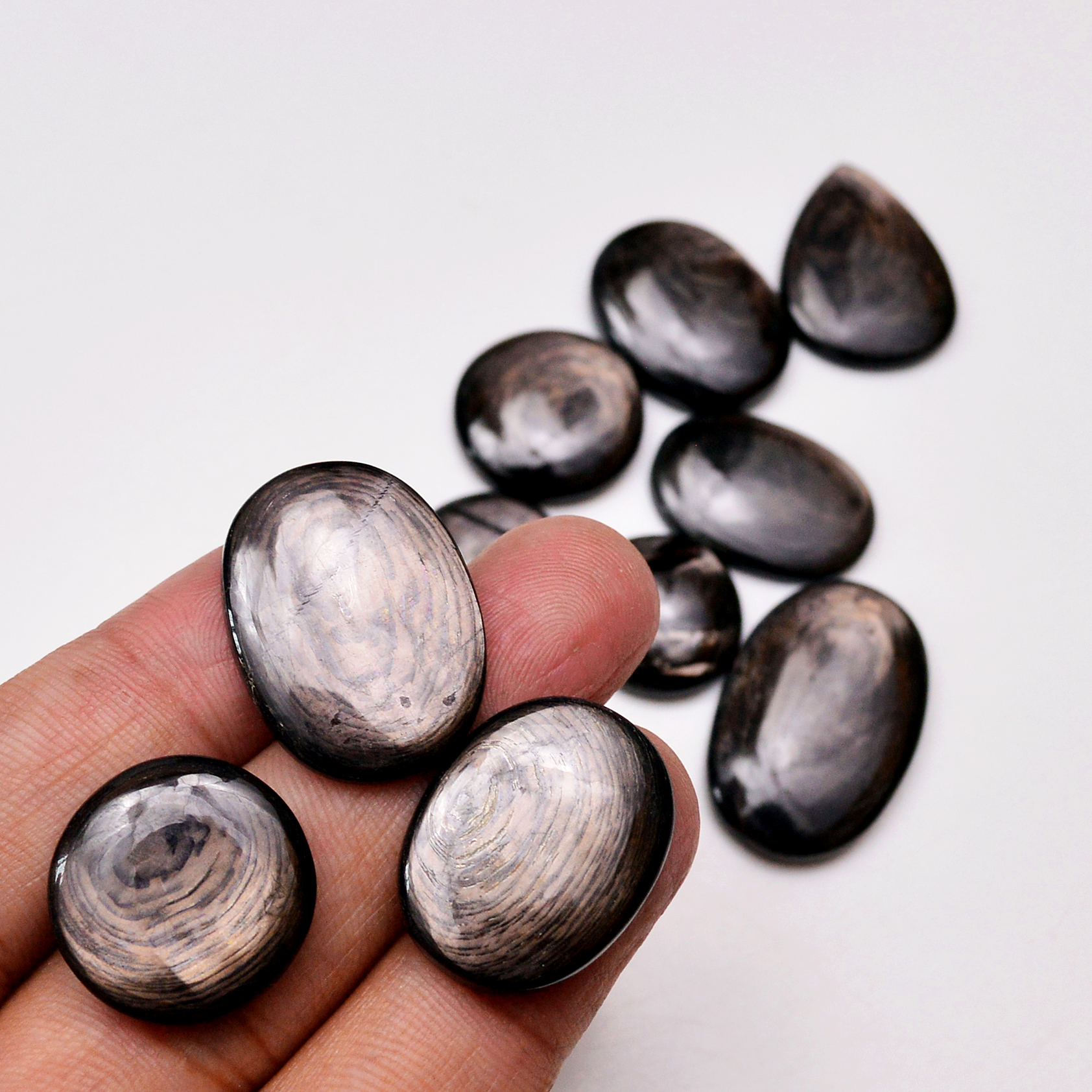 10 Pcs 201 Cts Natural Hypersthene Gemstone Cabochon Lot 29X19 16X16 mm 18952