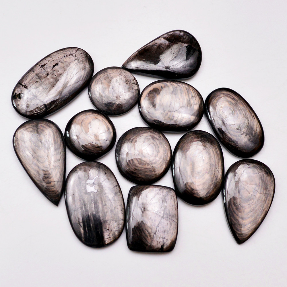 Image of 12 Pcs 288 Cts Natural Hypersthene Gemstone Cabochon Lot 33X18  18X18mm #18954