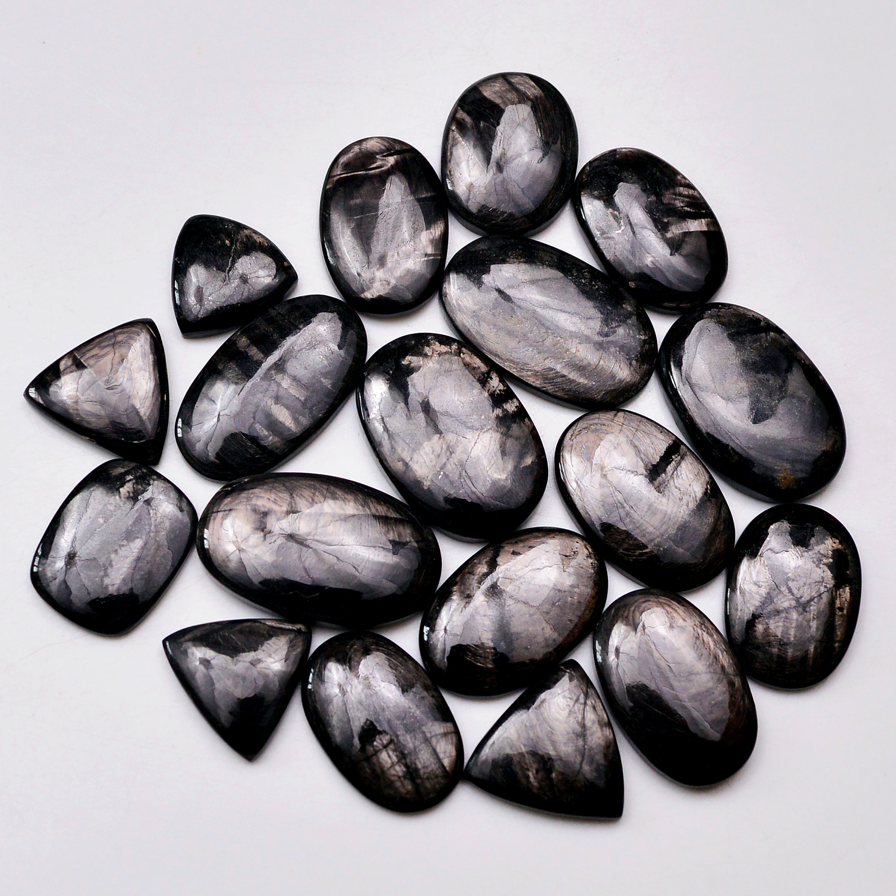 18 Pcs 380 Cts Natural Hypersthene Gemstone Cabochon Lot 30X18 16x16mm 18955