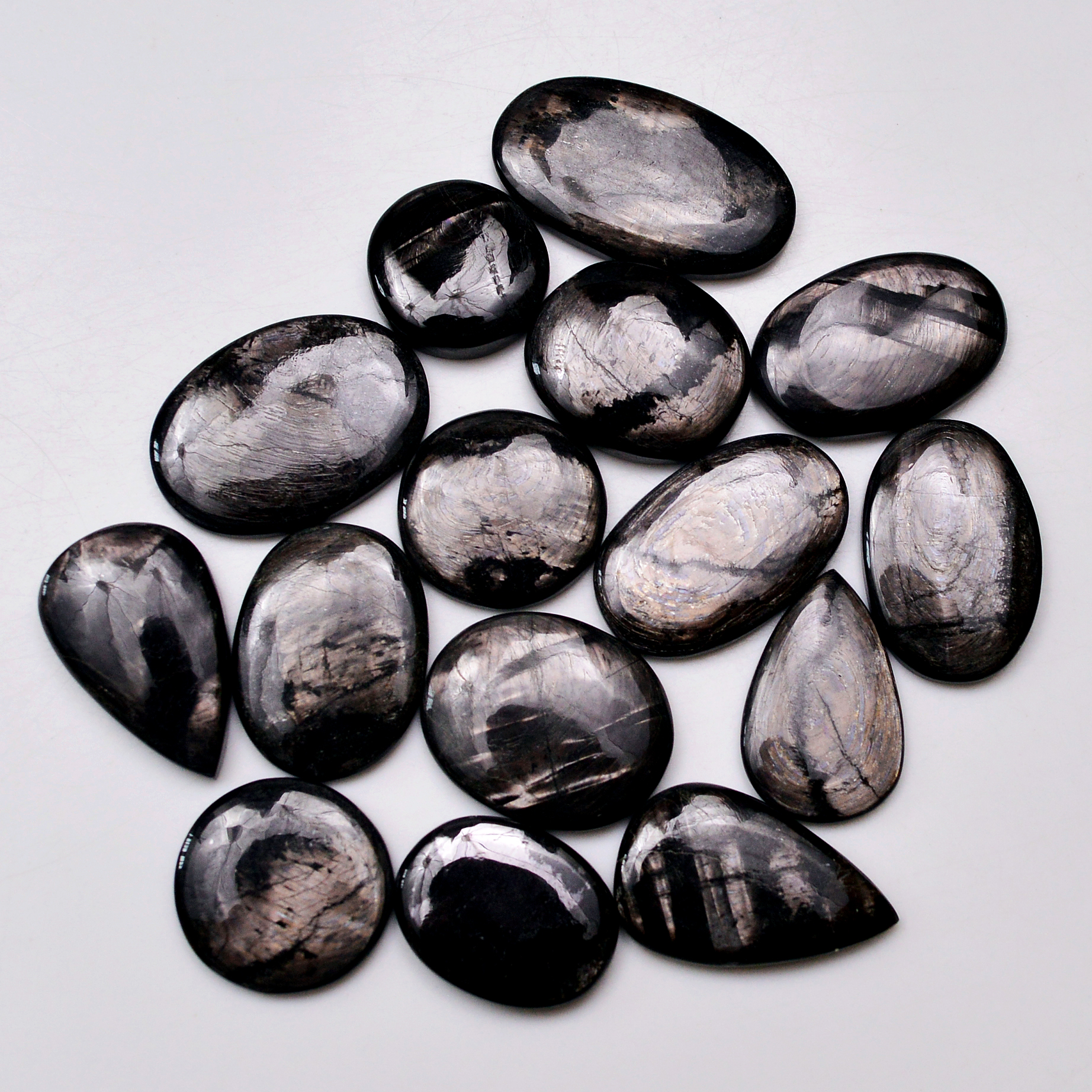15 Pcs 293 Cts Natural Hypersthene Gemstone Cabochon Lot 31x18 17x17mm 18956