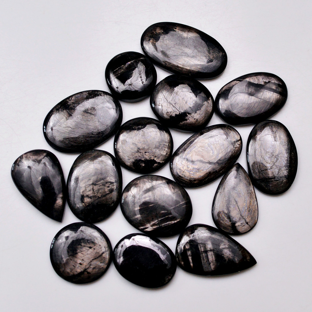 Image of 15 Pcs 293 Cts Natural Hypersthene Gemstone Cabochon Lot 31x18  17x17mm #18956